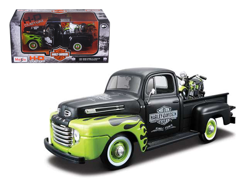 1948 Ford F-1 Pickup Truck "Harley Davidson" Fire Truck and 1936 El Knucklehead Motorcycle 1/24 Diecast Models by Maisto
