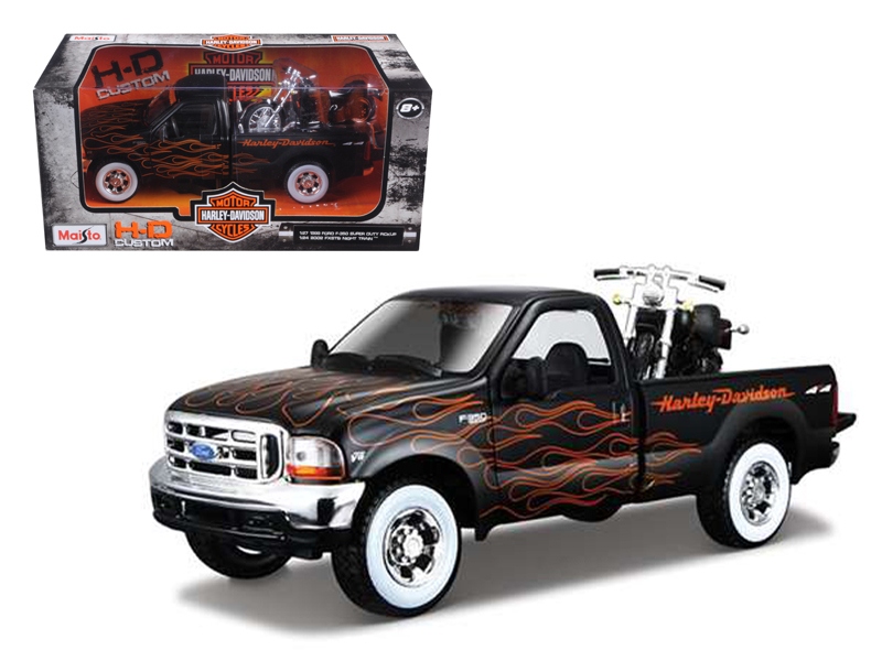 1950 Chevrolet 3100 Pickup Truck Cream 1/25 and 2001 FLSTS Heritage Springer Motorcycle Orange 1/24 "Harley-Davidson Custom" Series Diecast Models by Maisto