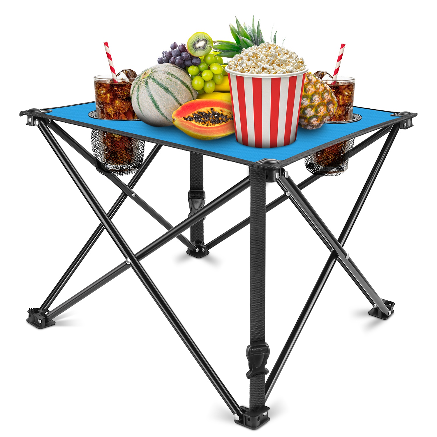 1Pc Foldable Camping Table Portable Picnic Table Lightweight Travel Desk with 2 Cup Holders Carrying Bag