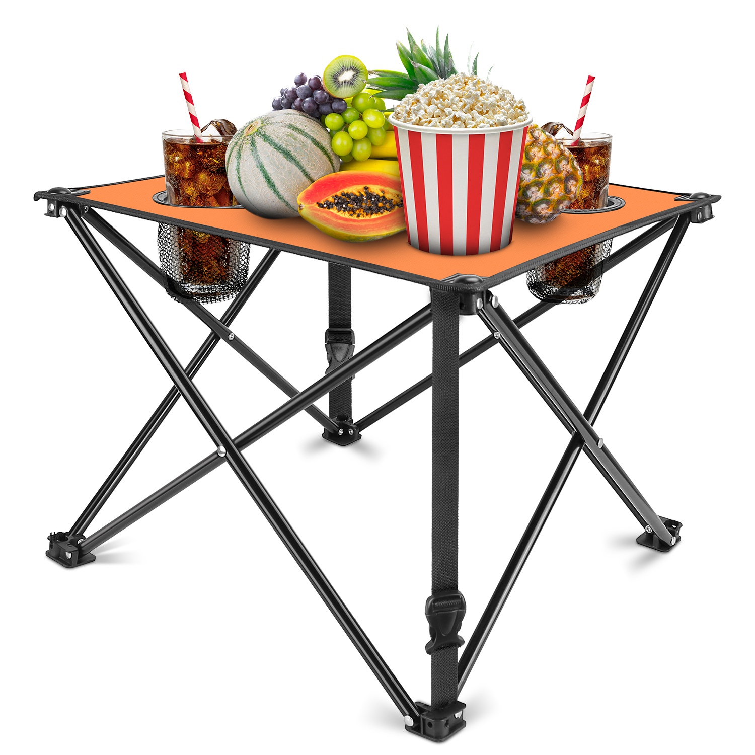 1Pc Foldable Camping Table Portable Picnic Table Lightweight Travel Desk with 2 Cup Holders Carrying Bag