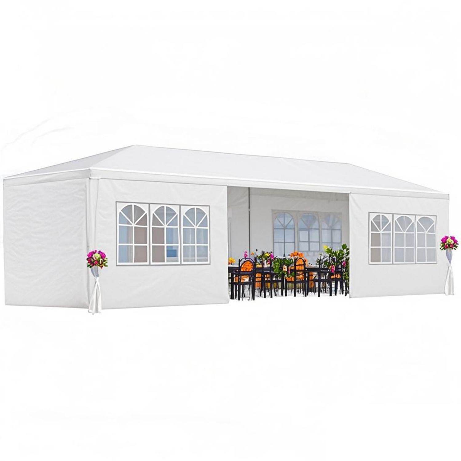 30?L × 10?W × 8.2?H Outdoor Waterproof Canopy Gazebo Patio Party Tent with 6 Window Sidewalls, 2 Zipper Walls for Wedding, Backyard Event & Temporary