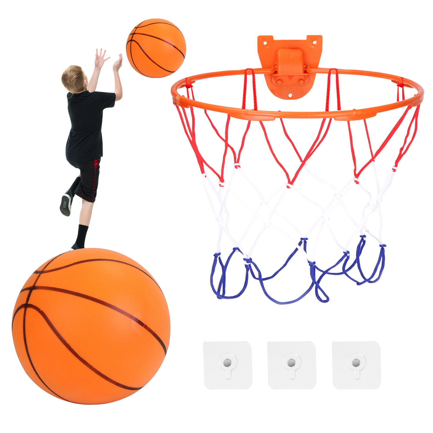 Silent Basketball with Ball Hoop Foam Bouncing Silent Basketball Uncoated High Density Foam Ball Indoor Low Noise Training Ball