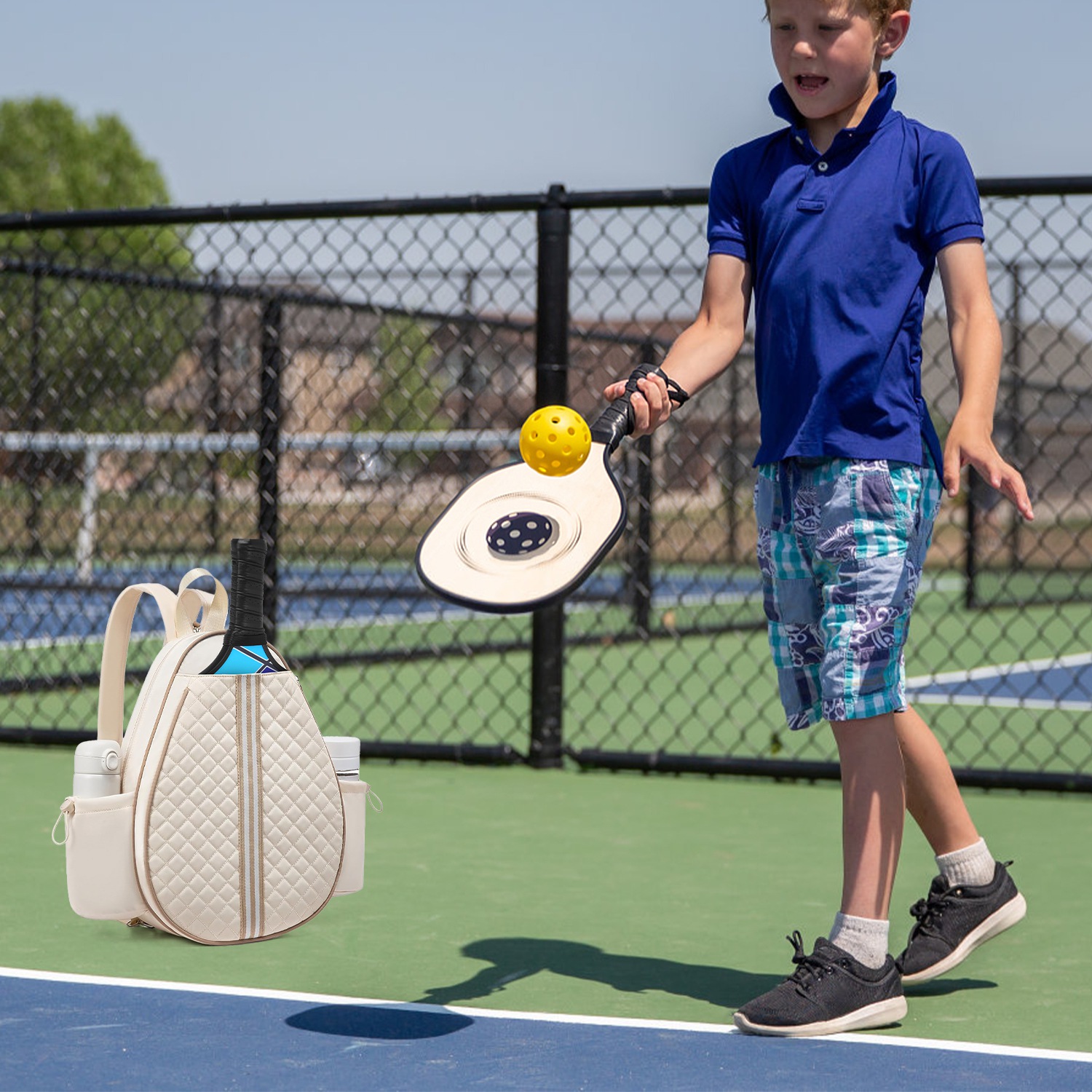 Pickleball Sling Bag for Men Women Waterproof Badminton Tennis Backpack with Wet Pocket Hidden Fence Hook Machine Washable thumbnail 2