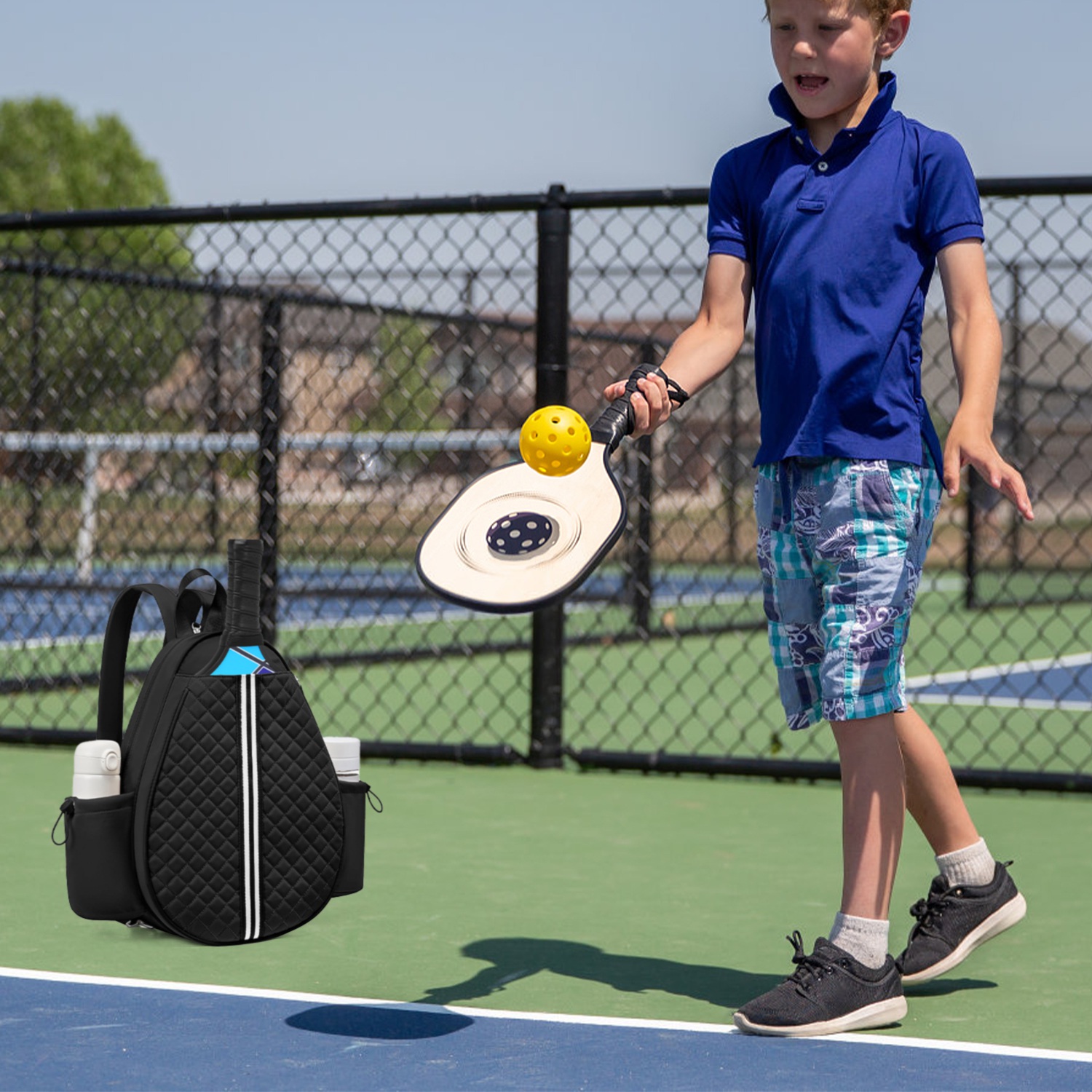 Pickleball Sling Bag for Men Women Waterproof Badminton Tennis Backpack with Wet Pocket Hidden Fence Hook Machine Washable thumbnail 2