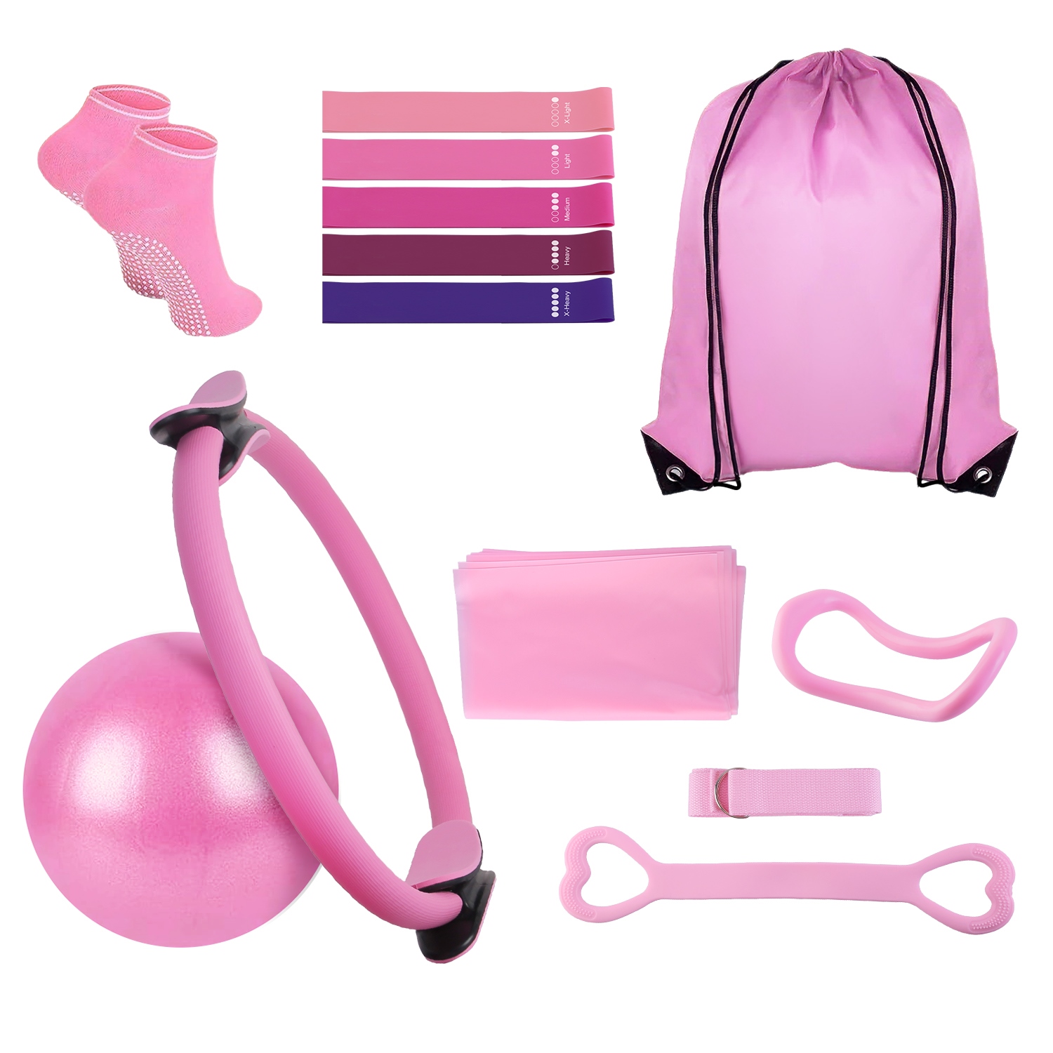 14Pcs Pilates Ring Essentials Kit For Women with Yoga Ball Arm Stretcher 5 Resistant Bands Figure 8 Resistant Band Elastic Band Non-slip Socks Yoga St thumbnail 2