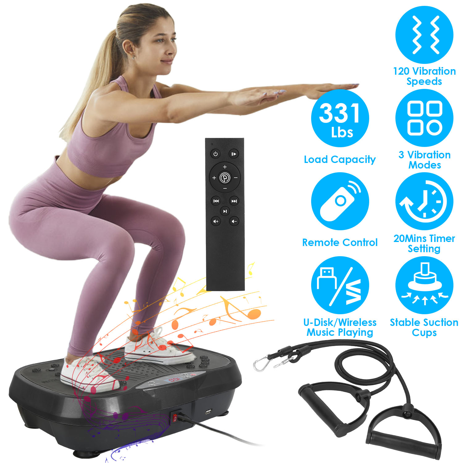 Vibration Exercise Machine Vibrating Plate Platform Whole Body Fitness Vibration Workout Equipment with 120 Speeds 1-20Mins Timer Resistant Bands Remo thumbnail 2