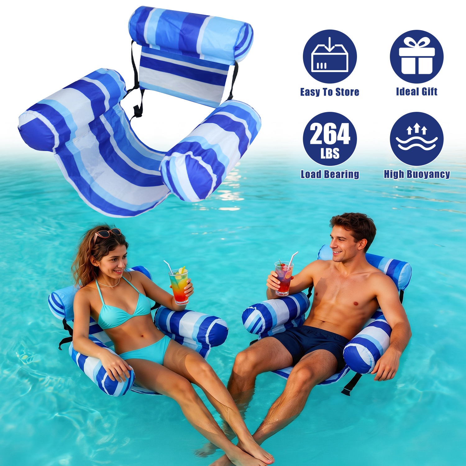 Inflatable Pool Float for Adult Inflatable Hammock Floating Lounge Chair for Party Summer Water Beach Lake Fun thumbnail 2