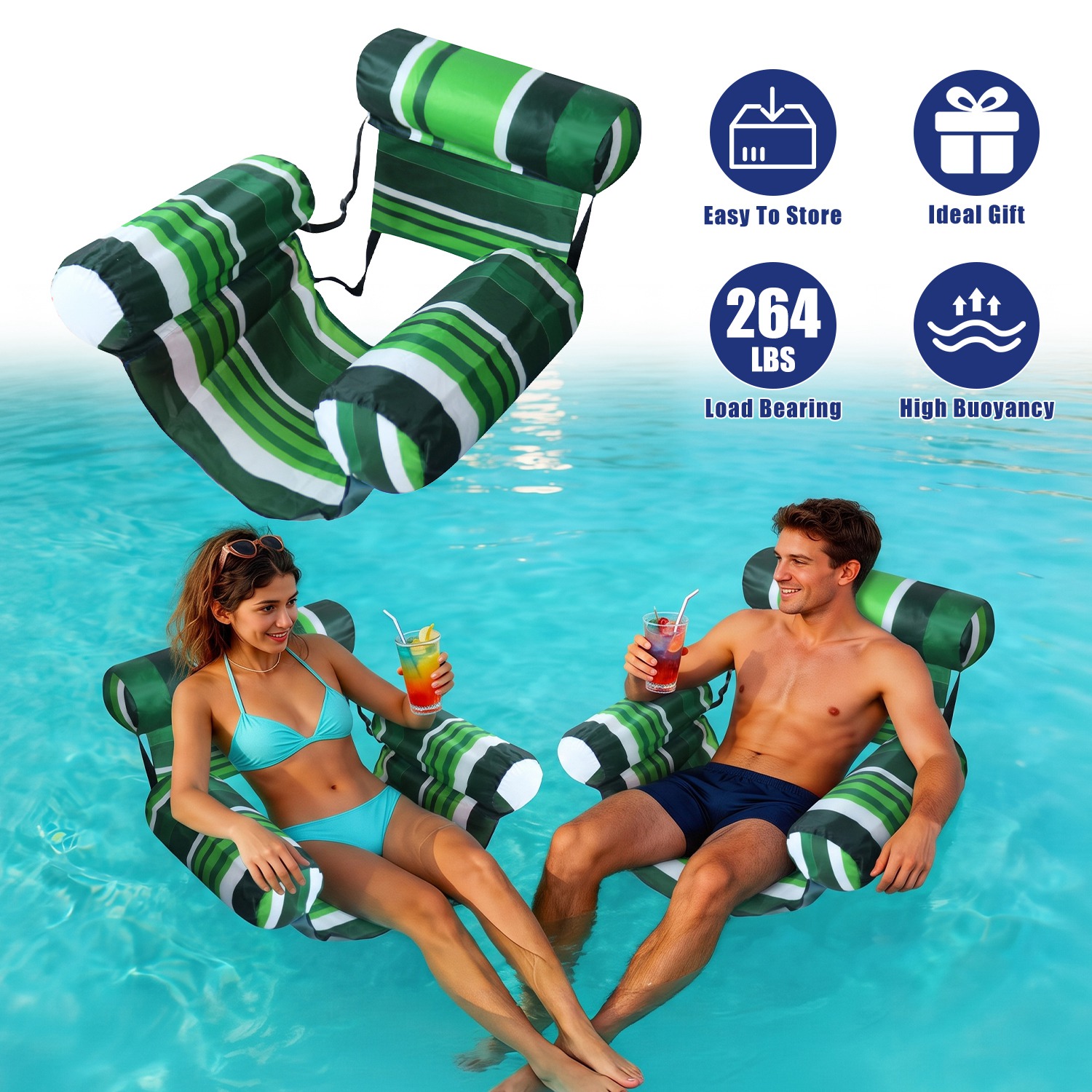 Inflatable Pool Float for Adult Inflatable Hammock Floating Lounge Chair for Party Summer Water Beach Lake Fun thumbnail 2