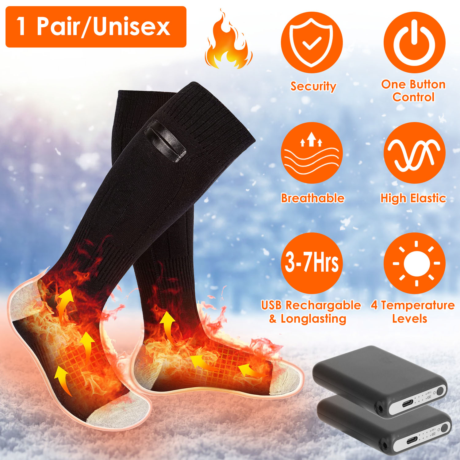 Electric Heated Socks for Men Women Battery Powered Heated Socks Rechargeable Feet Warmer with 4 Temperature Levels Indoor Outdoor Machine Washable thumbnail 2