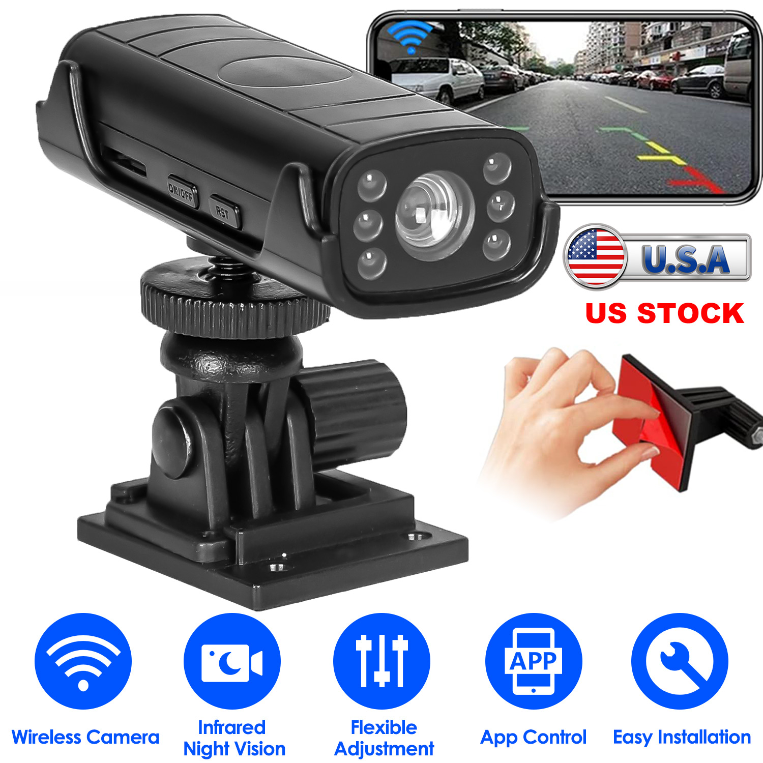 Wireless Camera Reverse Hitch Guide Camera Vehicle Backup Rechargeable Camera with Flexible Adhesive Base Night Vision for Car RVs Trailer Truck thumbnail 2