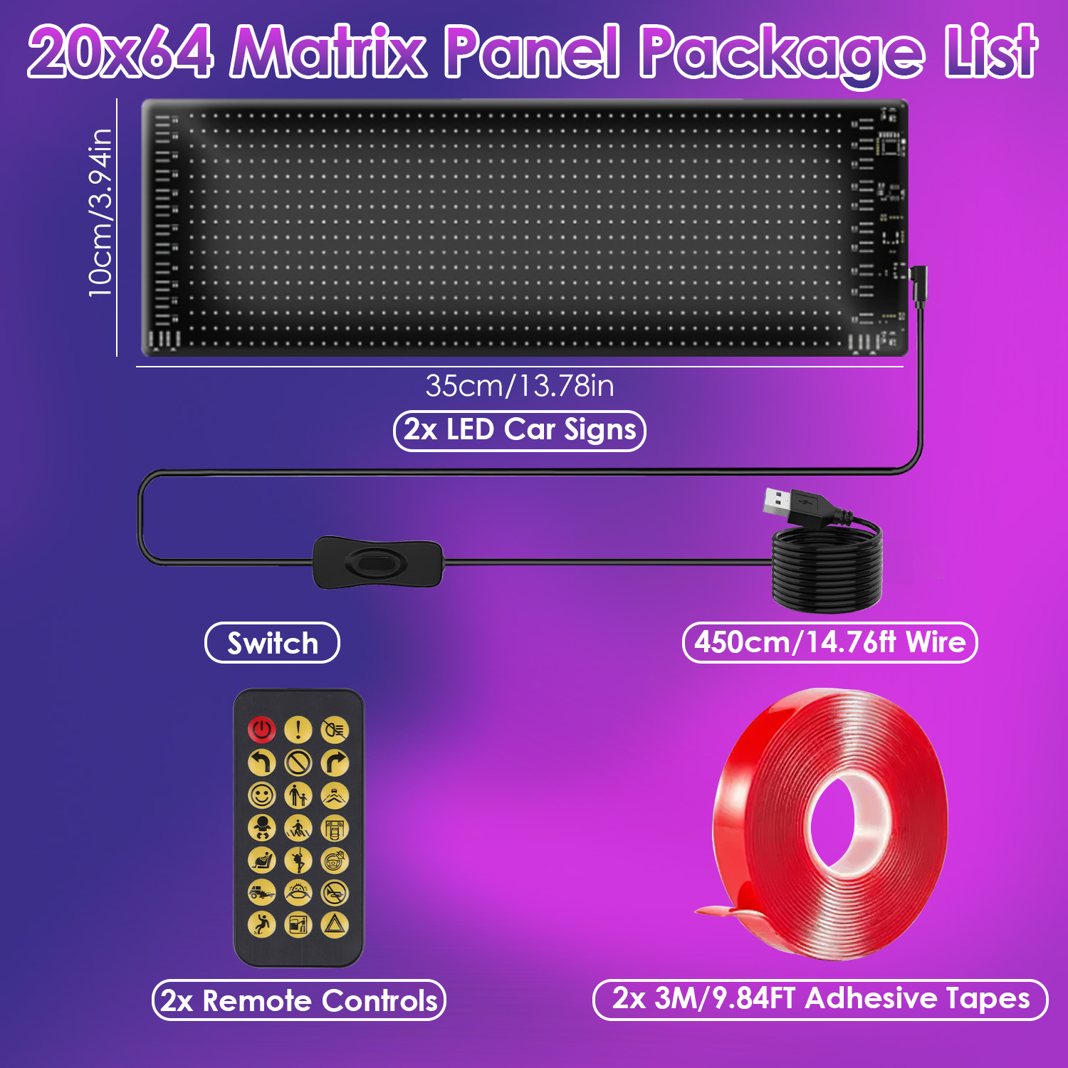 2Pack 20x64 Matrix Devil Eyes Lights For Car Ultra-thin Programmable LED Car Signs with APP Remote Control DIY Design Text Patterns Animations thumbnail 2