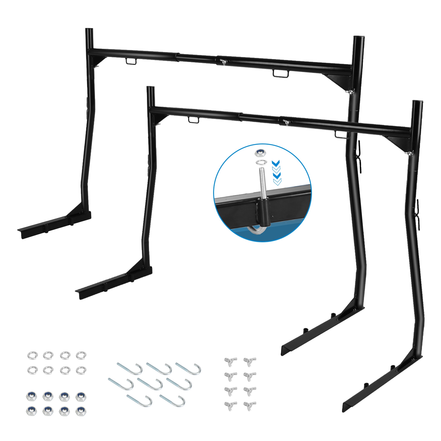 1Pair Extendable Truck Ladder Rack Non-Drilling Pick-up Truck Bed Utility Rack Adjustable Steel Truck Rack with 800LBS Capacity for 47.2-72.8in Wide T thumbnail 2