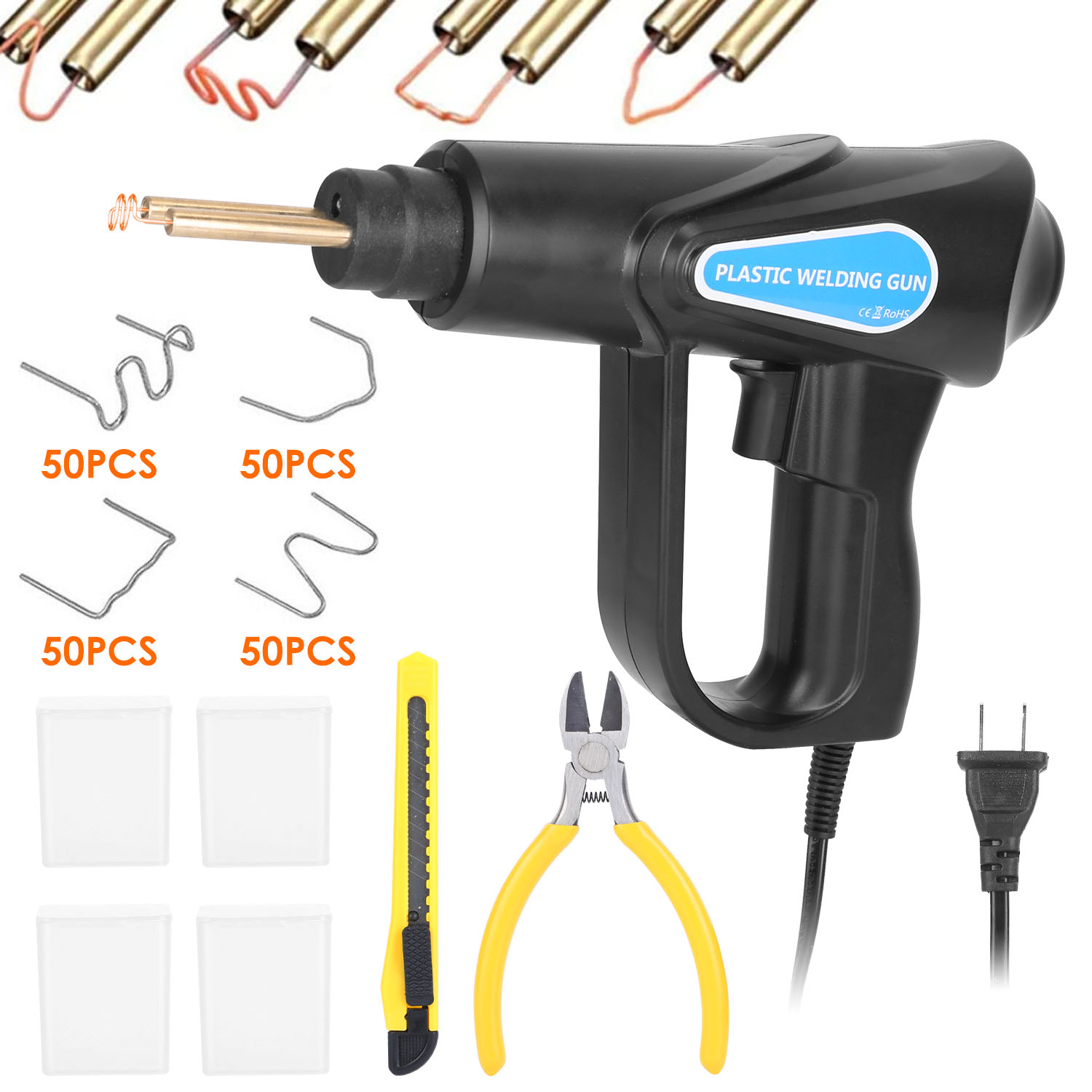 70W Plastic Welder Car Bumper Repair Kit Hot Stapler Welding Gun Plastic Repair Machine Soldering Tool with 200 Staples Pliers Cutter thumbnail 2