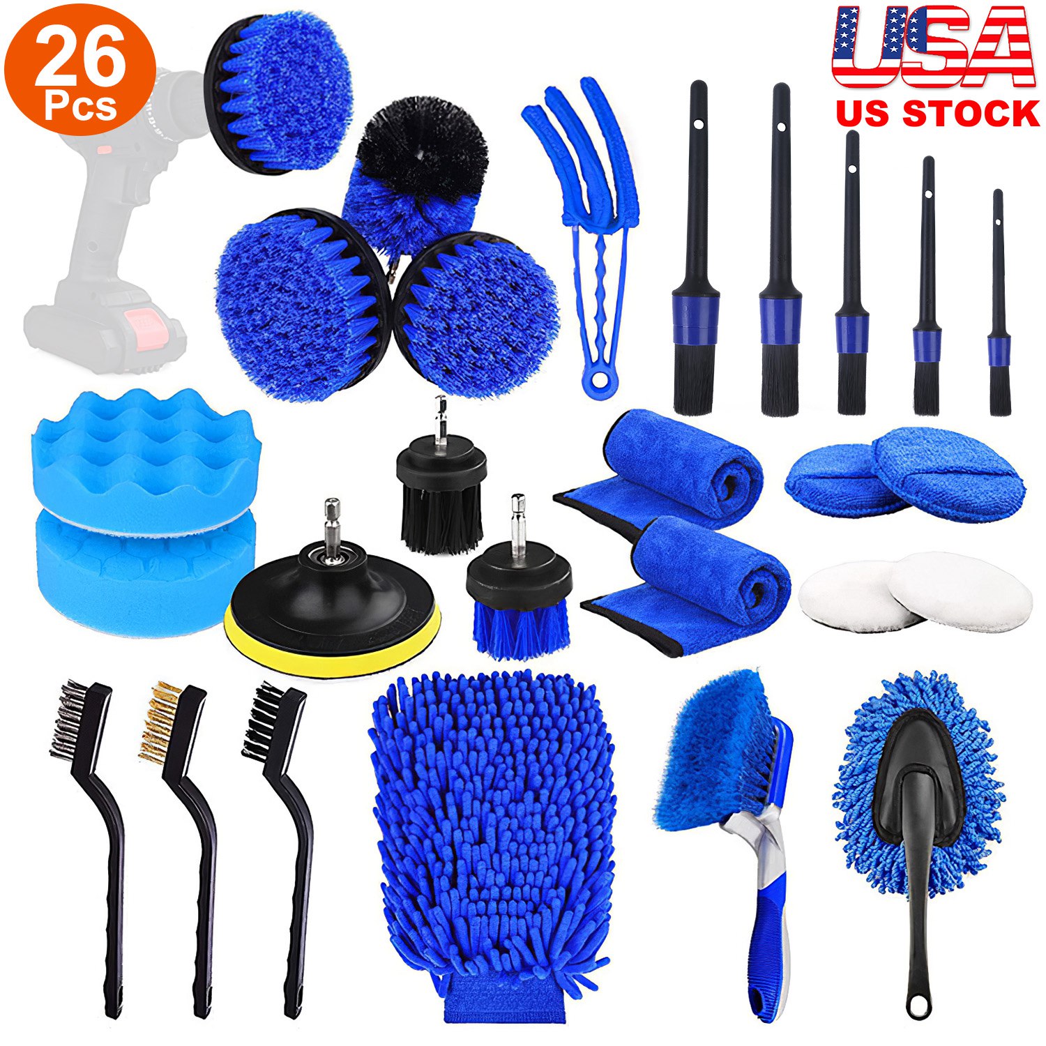 26Pcs Car Detailing Brush Kit Exterior Interior Car Cleaning Set Drill Brush Set Car Buffing Sponge Pads Kit for Cleaning Automobile Interior Exterior thumbnail 2
