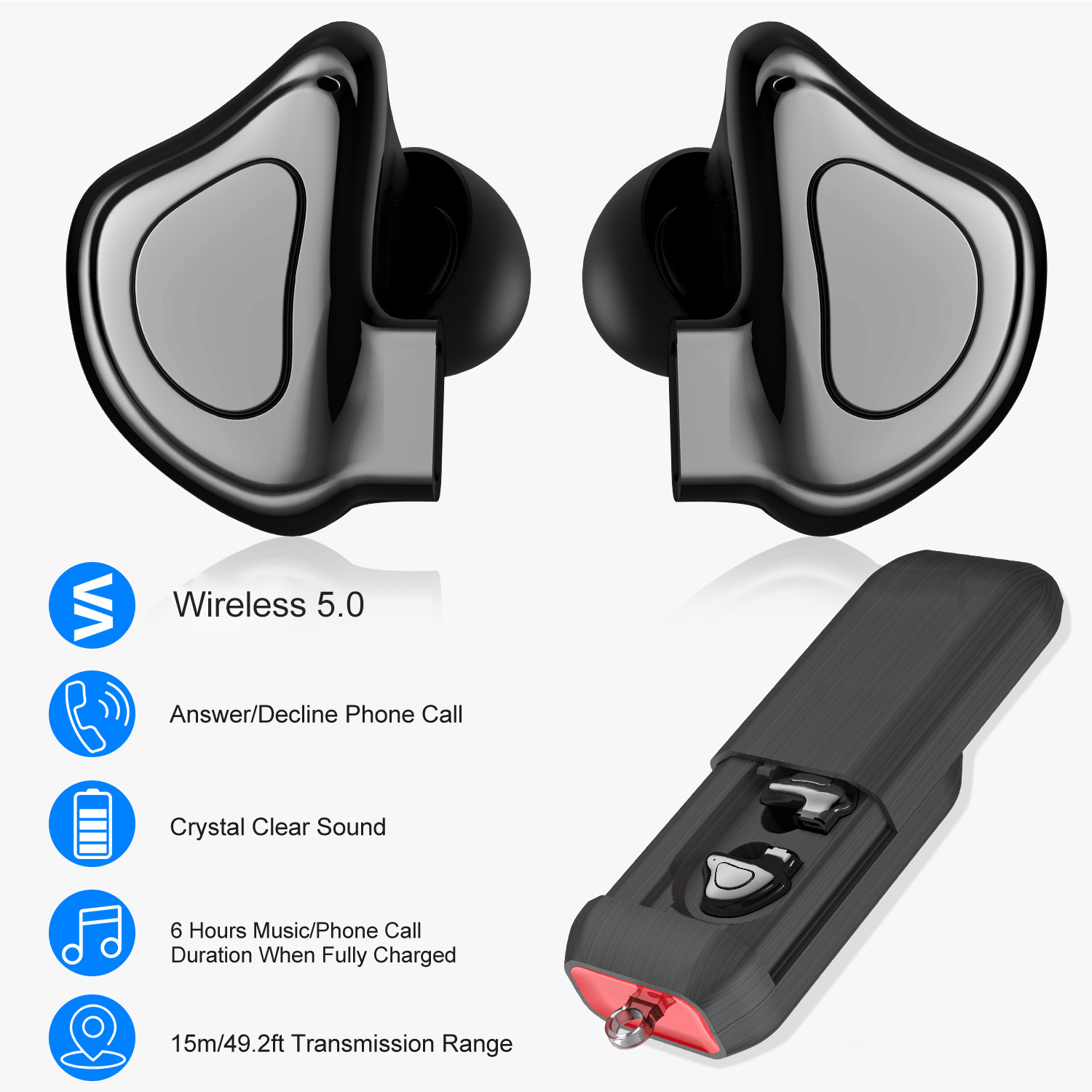 True Wireless Earbuds Wireless V5.0 TWS Headset Waterproof Stereo Earphone Charge Dock thumbnail 2