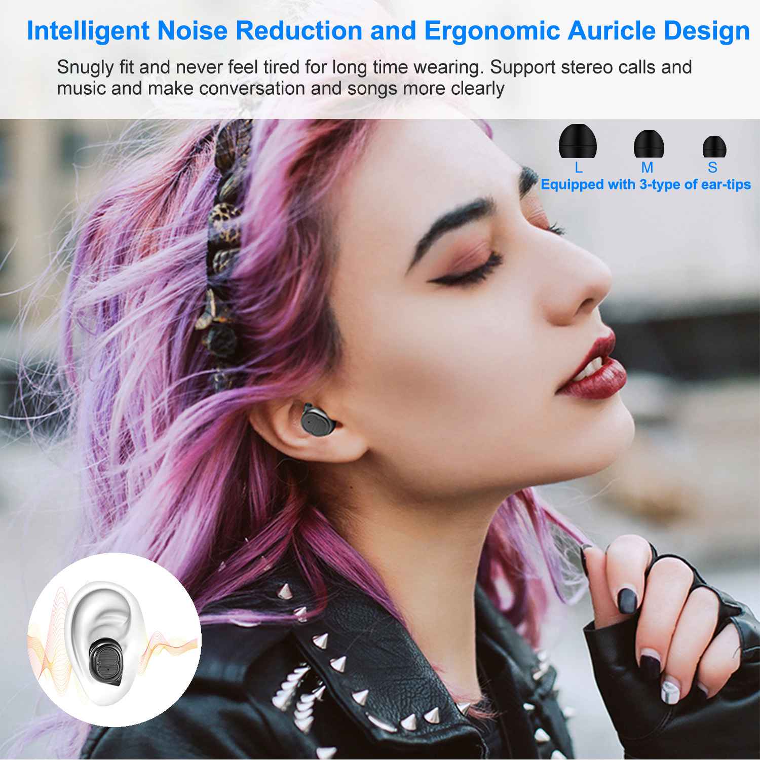 TWS Wireless 5.0 Earbuds IPX4 Touch In-Ear Stereo Earphone Noise Canceling Earpieces 32.8 ft Transmission Range w/Mic 500mAh Magnetic Charging Dock thumbnail 2