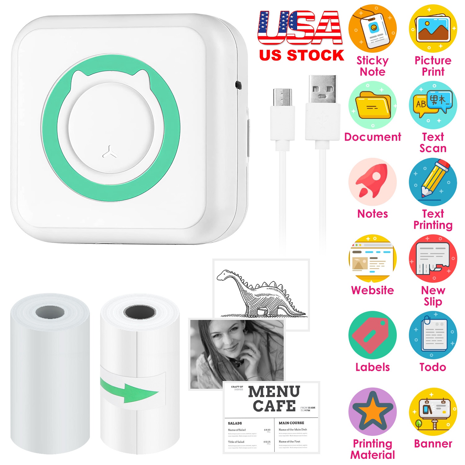 Pocket Wireless Thermal Printer Portable Mini Sticker Maker Machine Rechargeable Inkless Photo Printer for Printing Label Journal Study Notes Memo Pho thumbnail 2