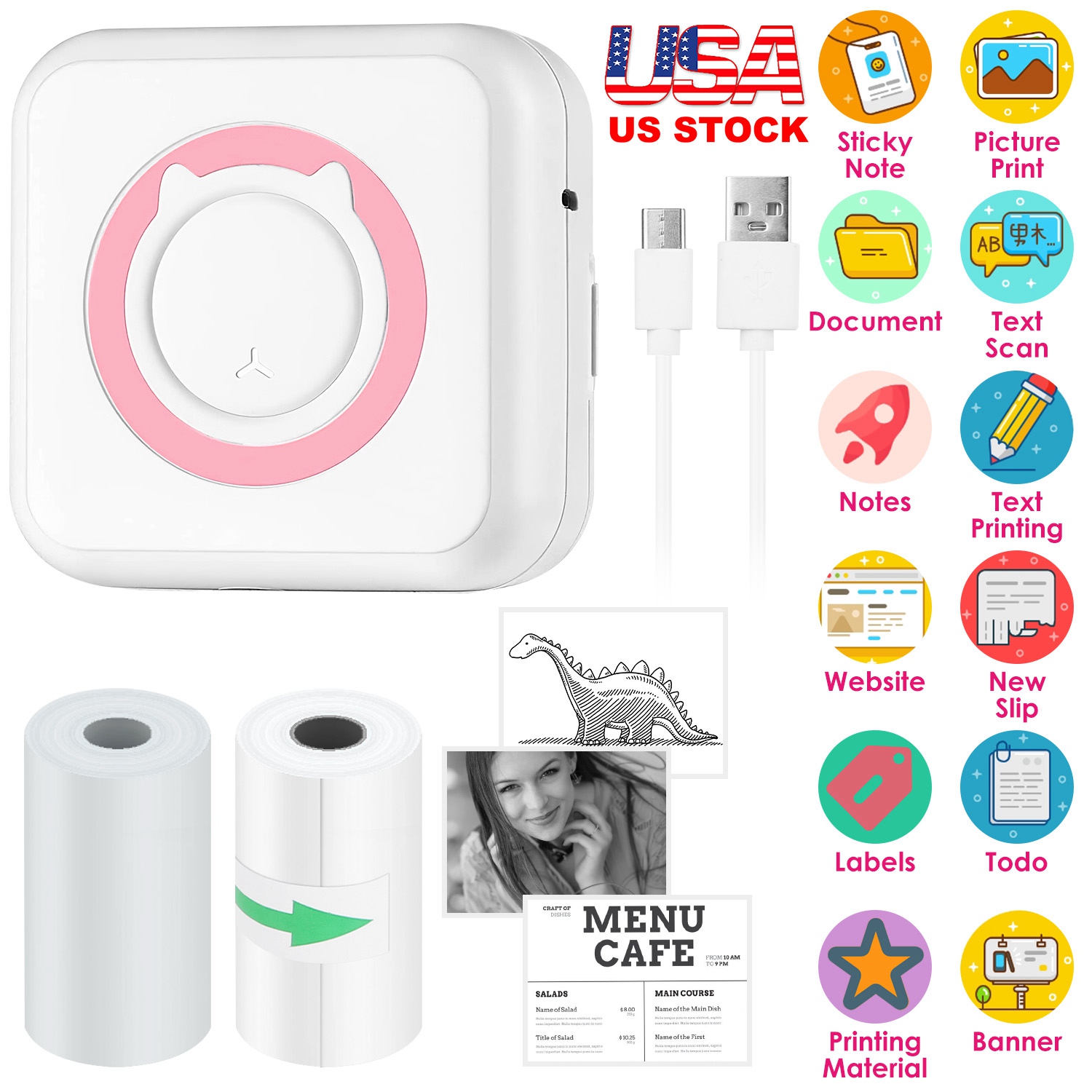 Pocket Wireless Thermal Printer Portable Mini Sticker Maker Machine Rechargeable Inkless Photo Printer for Printing Label Journal Study Notes Memo Pho thumbnail 2