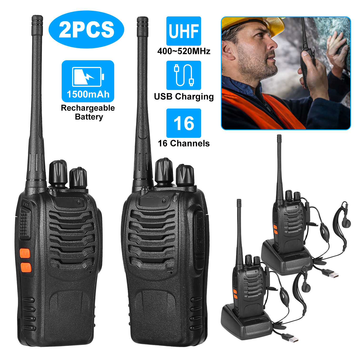 2 x Baofeng BF-888S Walkie Talkies Two Way Radio UHF 16CH 400-470MHZ Long Range thumbnail 2