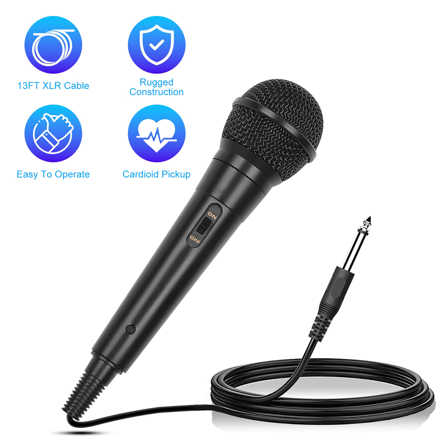 Handheld Wired Microphone Cardioid Dynamic Vocal Mic with On/Off Switch 13ft  Cable 6.35 mm Jack for Speaker Karaoke Ampilifier Mixer Professional Stu thumbnail 2