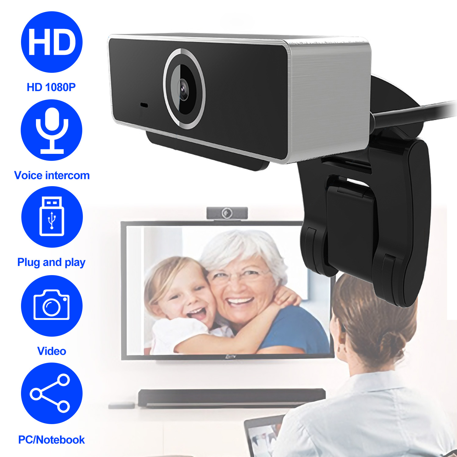 FHD 1080P Webcam USB PC Computer Webcam Auto Focus with Microphone 60-Degree Widescreen Desktop Laptop Webcam Live Streaming Webcam with Rotatable Cli thumbnail 2