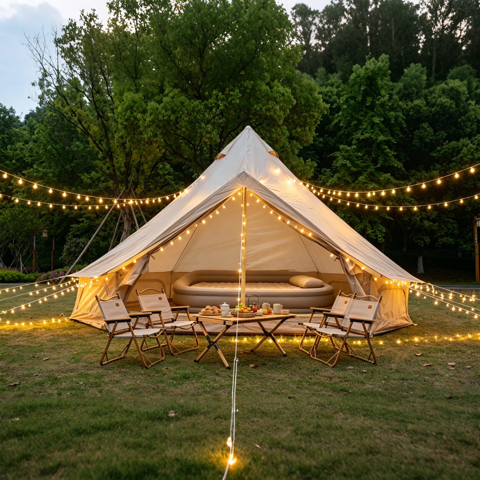 13.1FT Oxford Bell Tent for Family Camping Spacious Yurt Tent with Stove Jack, 4 Season Glamping Shelter, Waterproof Oxford Hot Tent for 4-8 People thumbnail 2