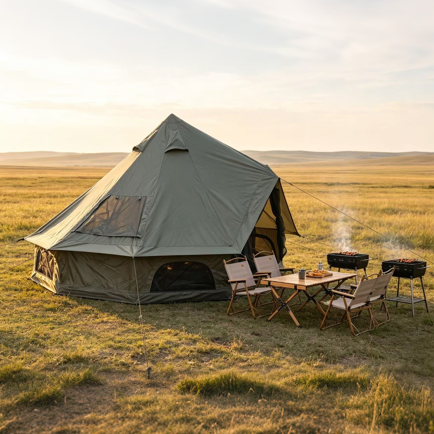 13.1FT Oxford Bell Tent for Family Camping Spacious Yurt Tent with Stove Jack, 4 Season Glamping Shelter, Waterproof Oxford Hot Tent for 4-8 People thumbnail 2