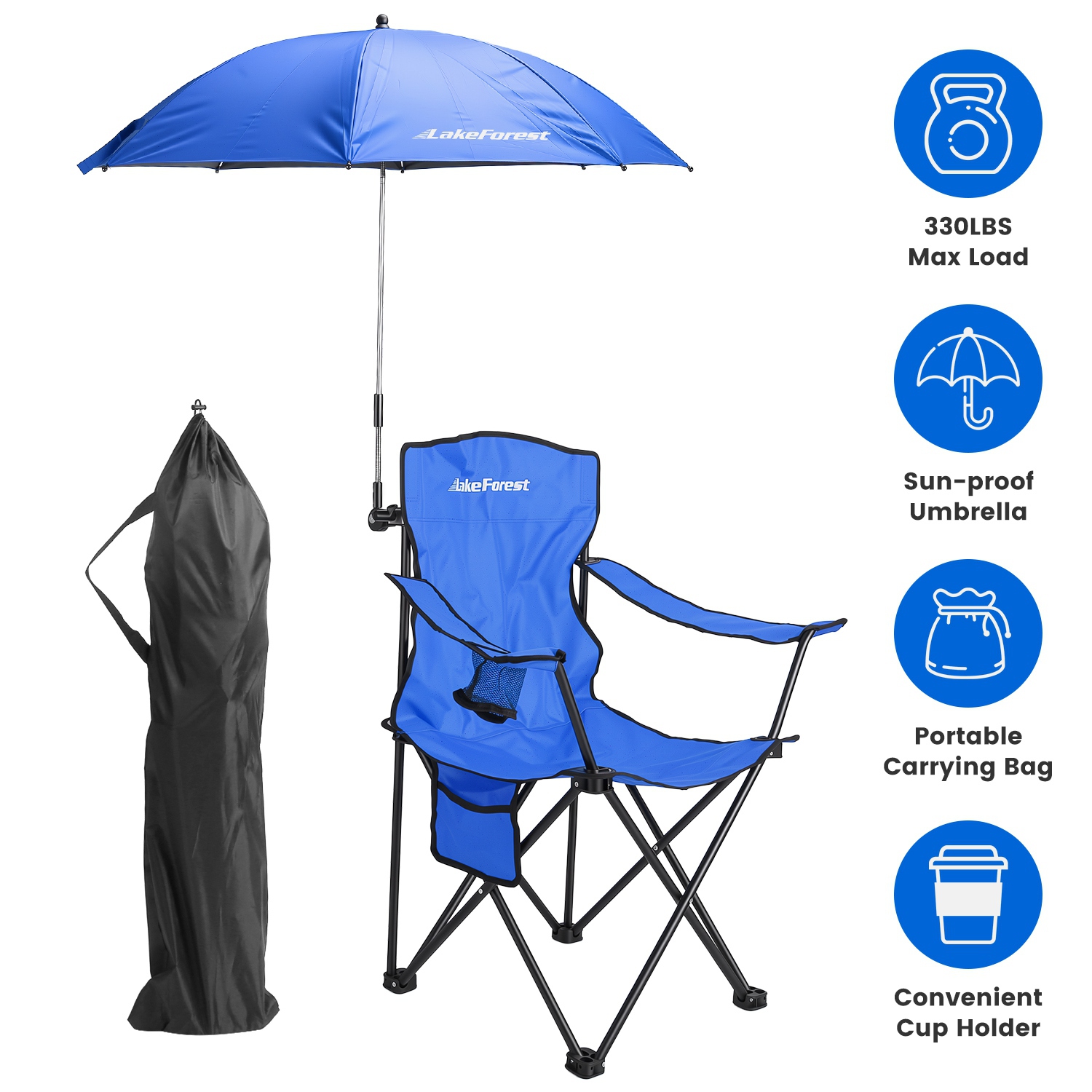 Camping Chair with Umbrella Lightweight Foldable Outdoor Chair with Cup Holder Detachable Sun Canopy Carrying Bag 330LBS Max Load for Beach Picnic Tra thumbnail 2
