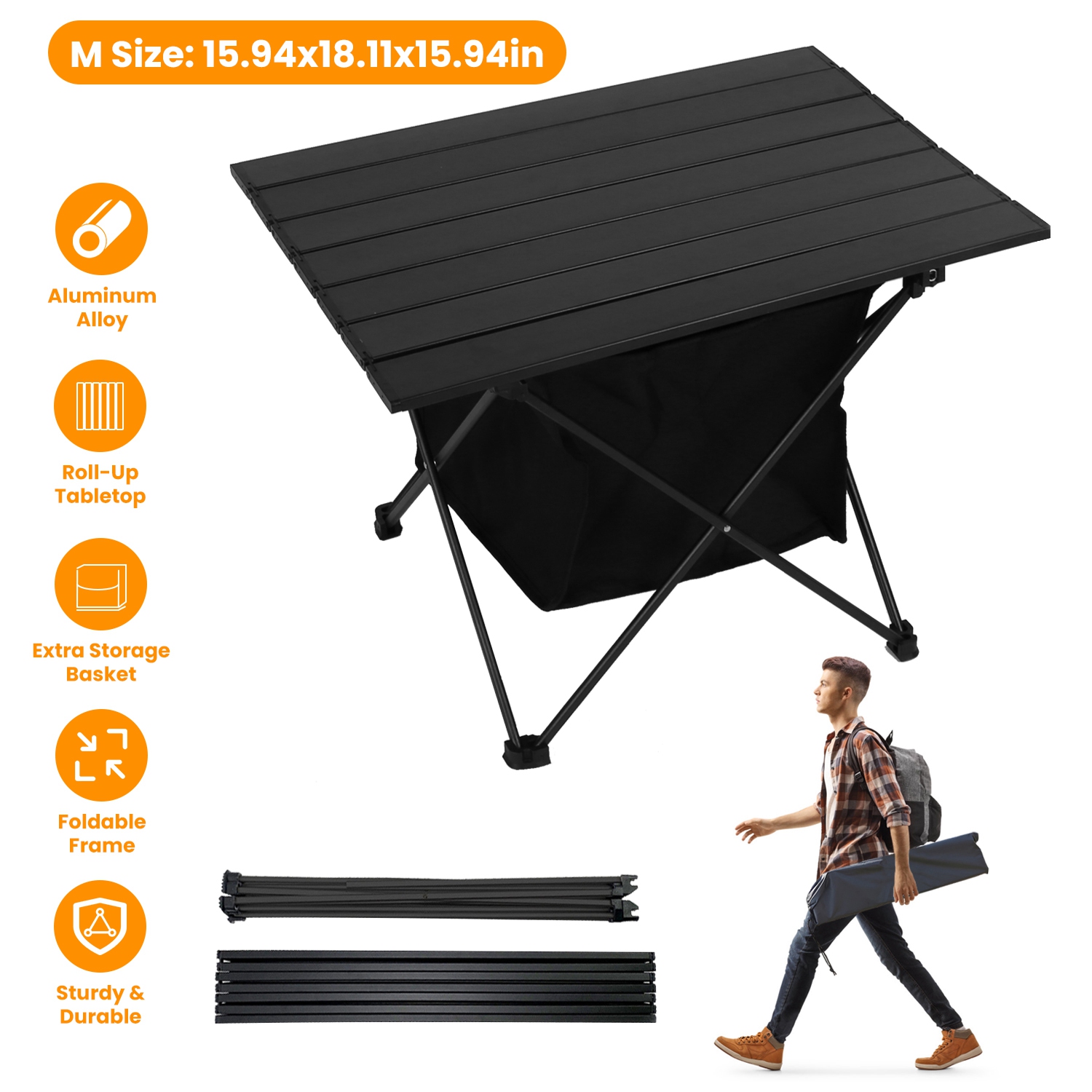 Foldable Camping Table With Storage Basket Rustproof Portable Aluminum Alloy Roll-Up Camping Table With Carrying Bag For Camping Hiking BBQ Picnic Fis thumbnail 2