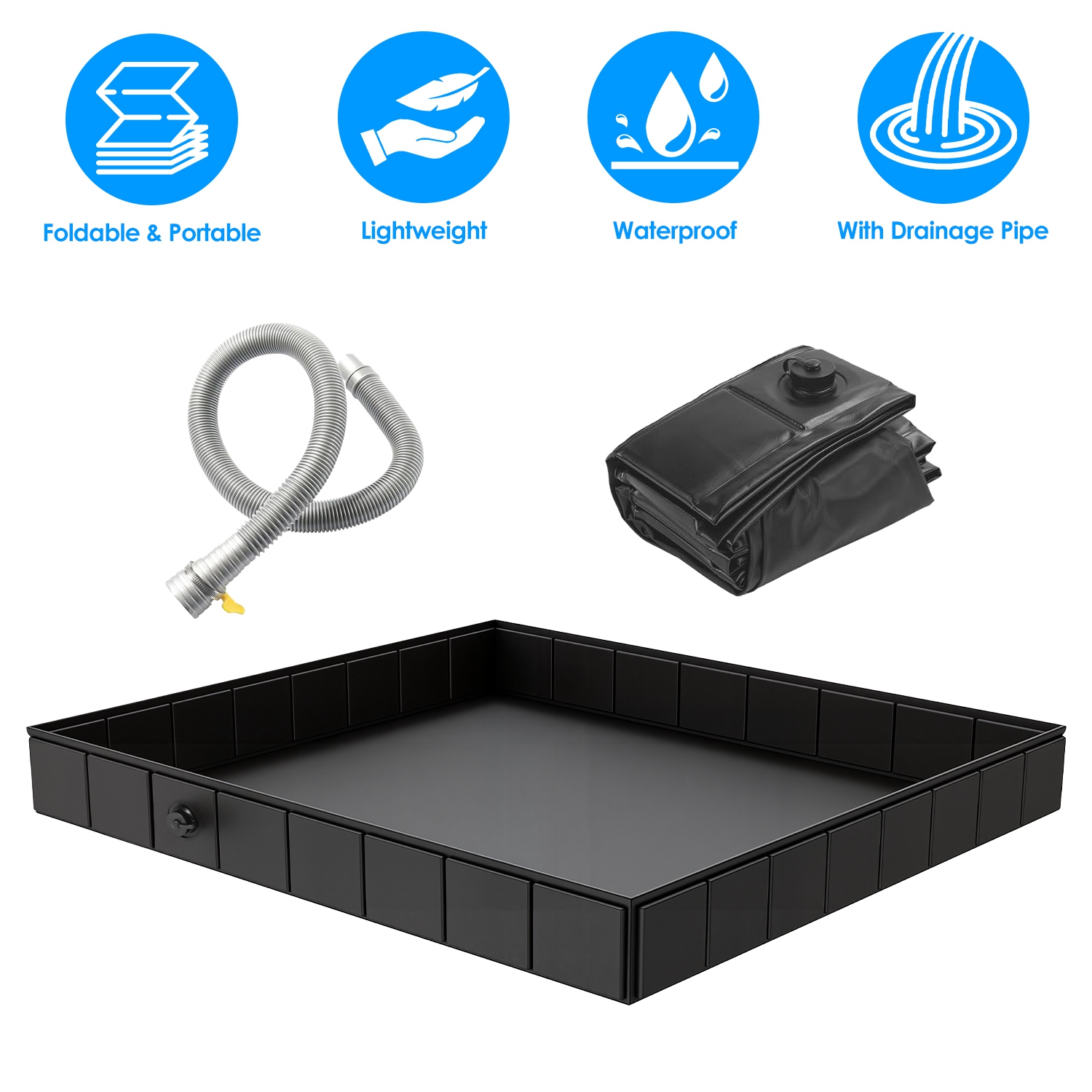 41x41x5.5in Portable Shower Pan Foldable Shower Basin Collapsible Camping Shower Tent Base with Detachable Drain Pipe for Indoor & Outdoor thumbnail 2