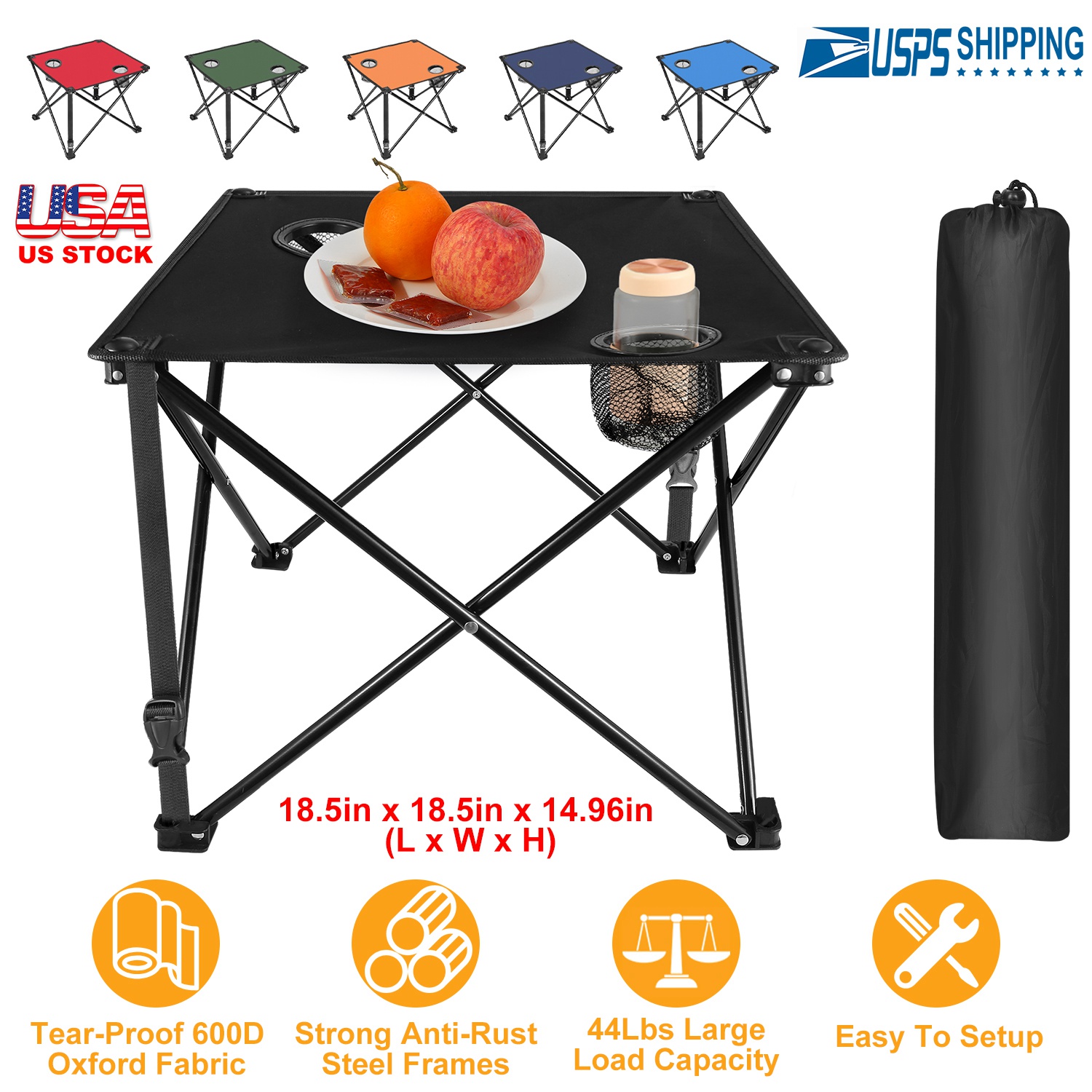 1Pc Foldable Camping Table Portable Picnic Table Lightweight Travel Desk with 2 Cup Holders Carrying Bag thumbnail 2