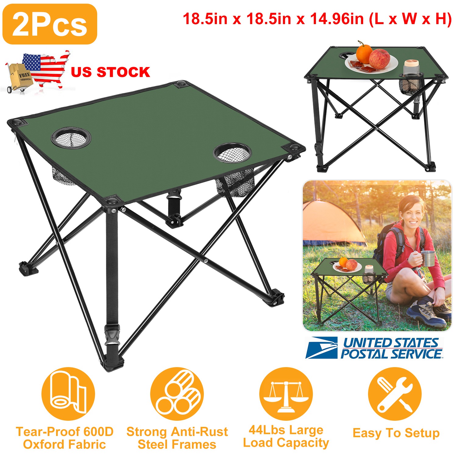 2Pcs Foldable Camping Table Portable Picnic Table Lightweight Travel Desk with 2 Cup Holders/Table Carrying Bag thumbnail 2