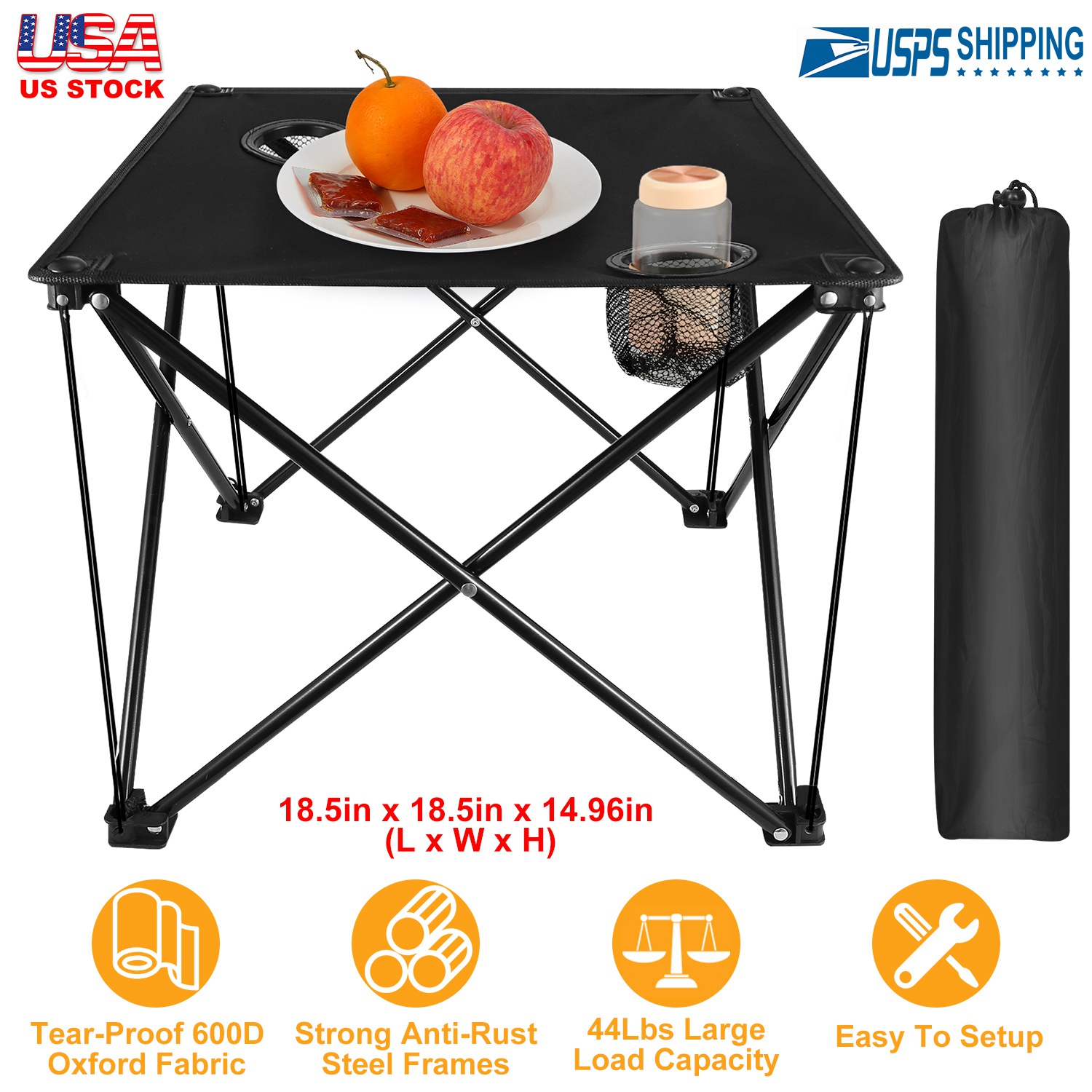 Foldable Camping Table Portable Picnic Table Lightweight Travel Desk with Cup Holder Carrying Bag thumbnail 2