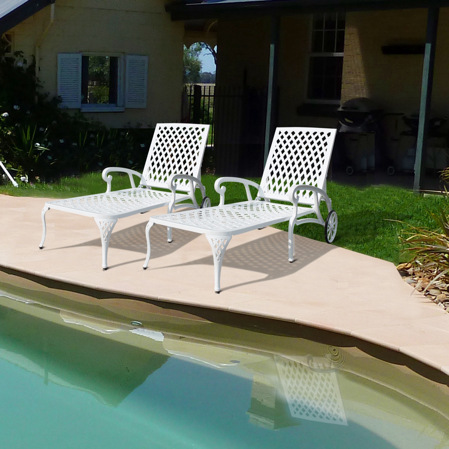 Outdoor Aluminum Lounge Chair with Wheels, Adjustable Reclining Chaise Lounge, Weather Resistant Patio Recliner Chair with 3-Position Backrest (120°/1 thumbnail 2