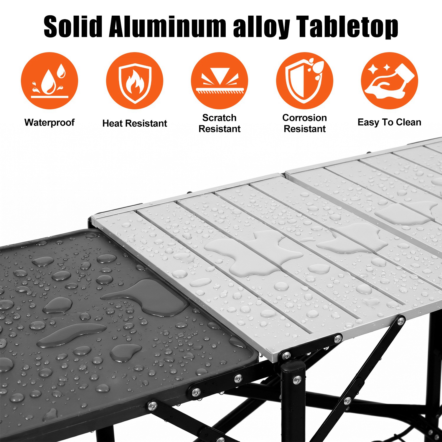 Folding Camping Kitchen Table, Portable Outdoor Cooking Station with Heat Resistant Top, 4 Side Tables & Lower Storage Rack for Picnic, Tailgating & C thumbnail 2