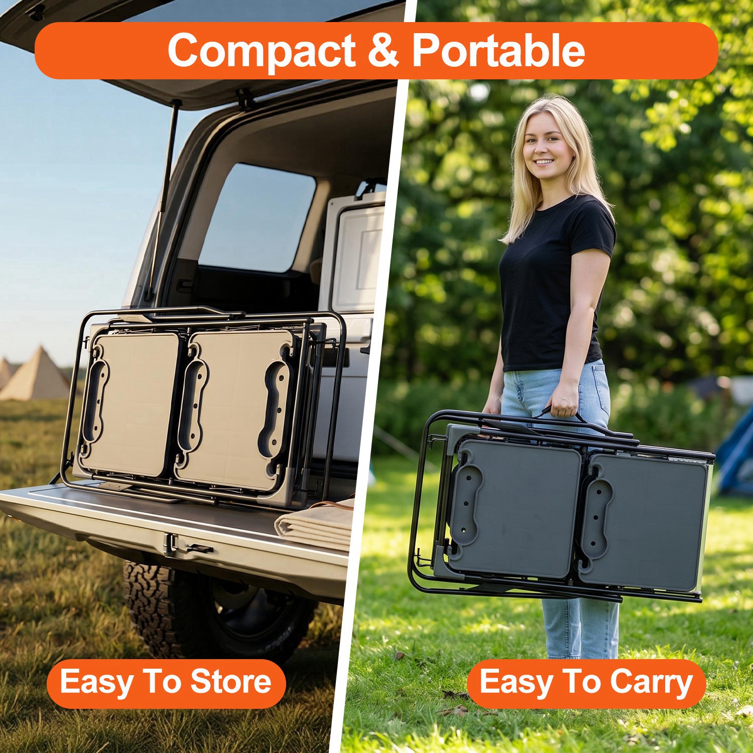 Folding Camping Kitchen Table with Lamp Post, Portable Outdoor Cooking Station with Heat Resistant Top, 4 Side Tables & Lower Storage Rack for Picnic, thumbnail 2