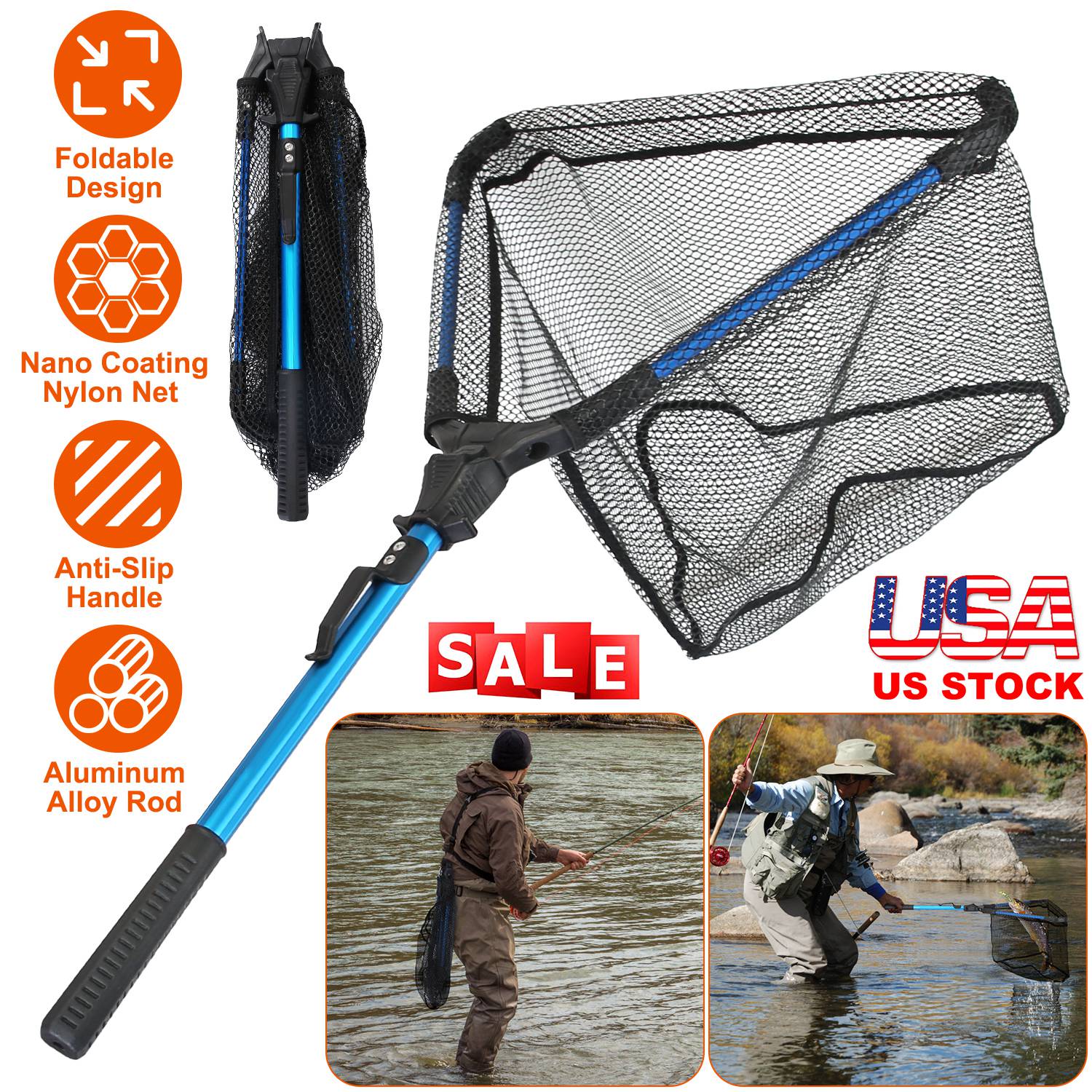Foldable Fishing Net With Aluminum Alloy Rod EVA Handle Durable 5MM Hexagonal Nano Coating Nylon Mesh Collapsible Landing Net Safe Fish Catching or Re thumbnail 2