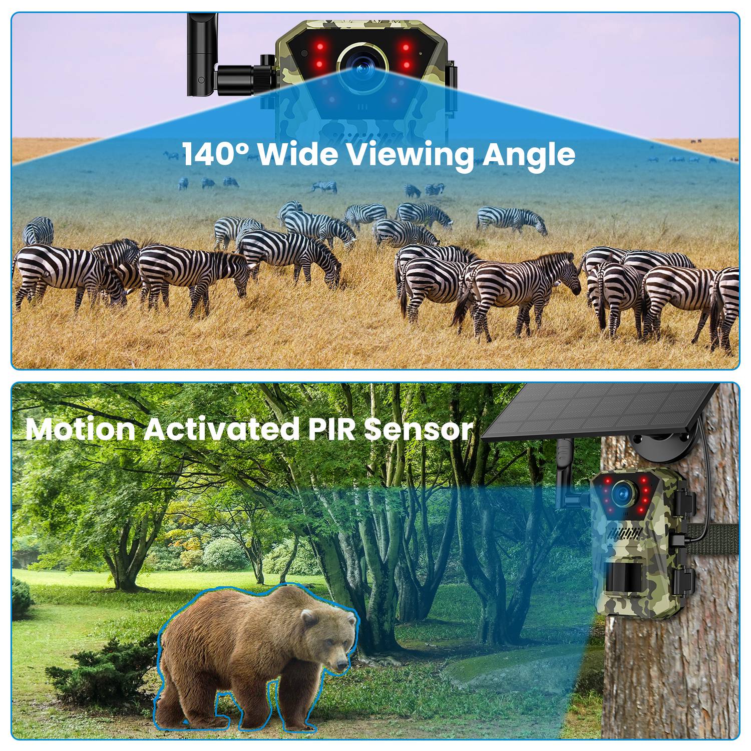 4G 4K 30FPS Solar Trail Camera Outdoor Wildlife Camera Motion Activated IP66 Waterproof with 140ºViewing Angle No Glow Night Vision SIM Card APP Contr thumbnail 2