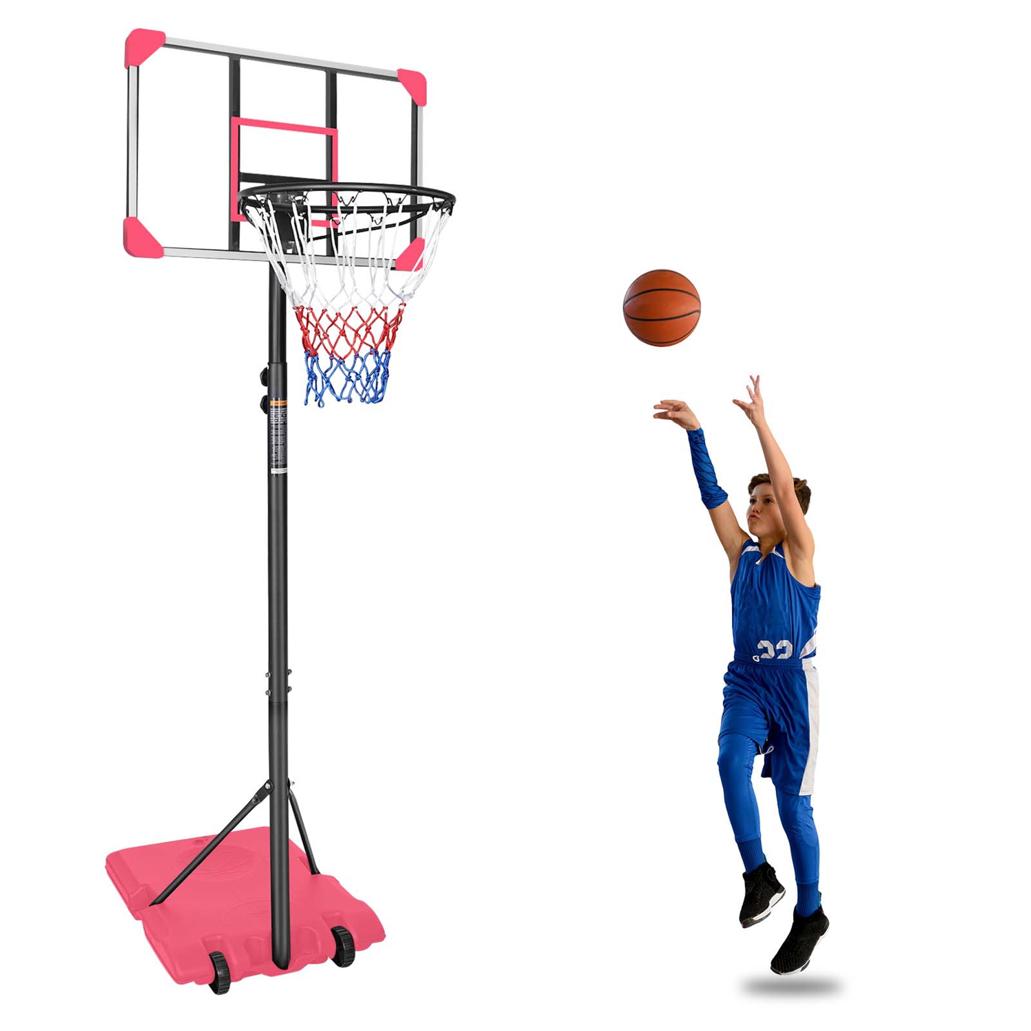 Portable Kids Basketball Hoop with Wheels, Height Adjustable 5.6 to 7ft Basketball Goal System Indoor Outdoor for Kids Teens Adults thumbnail 2