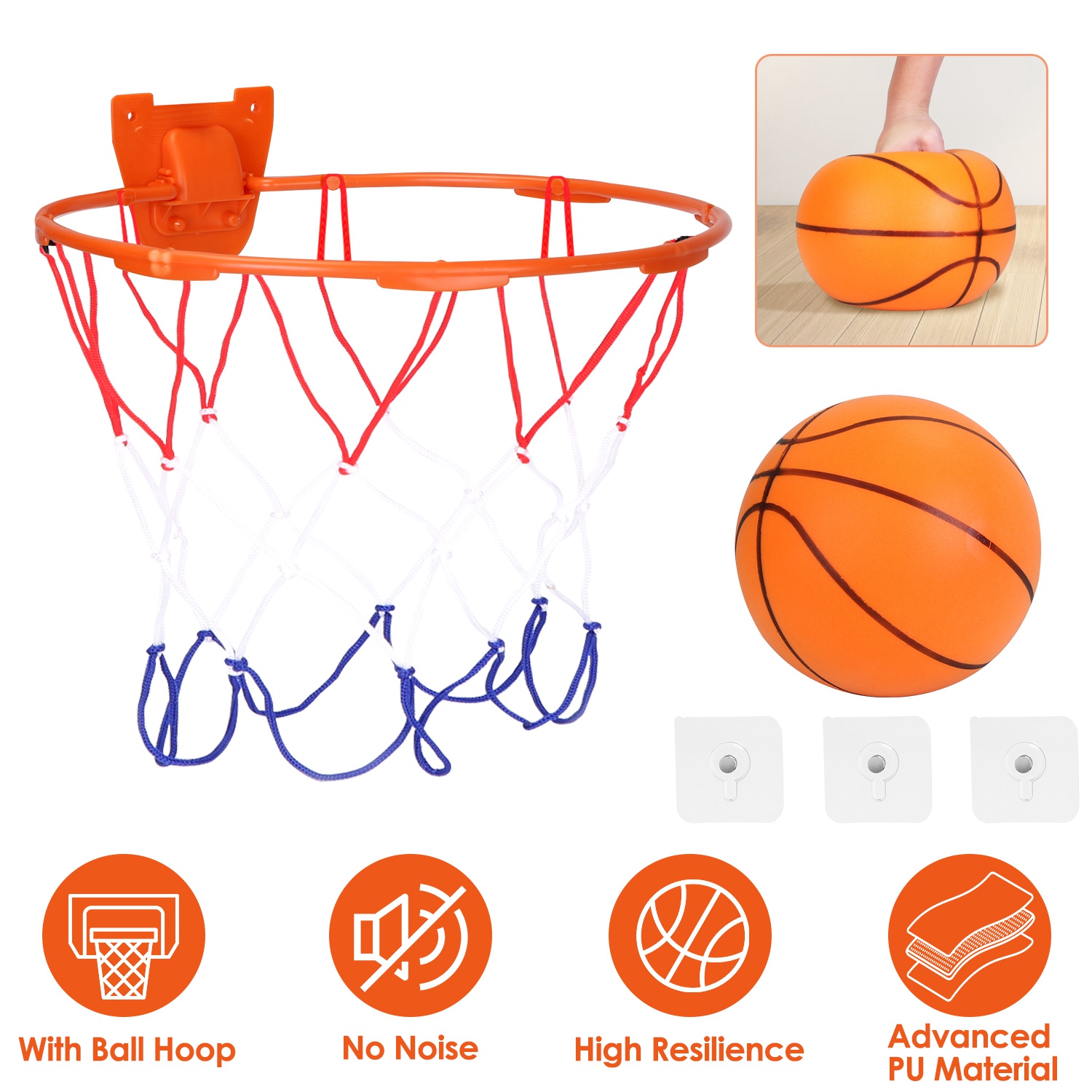 Silent Basketball with Ball Hoop Foam Bouncing Silent Basketball Uncoated High Density Foam Ball Indoor Low Noise Training Ball thumbnail 2