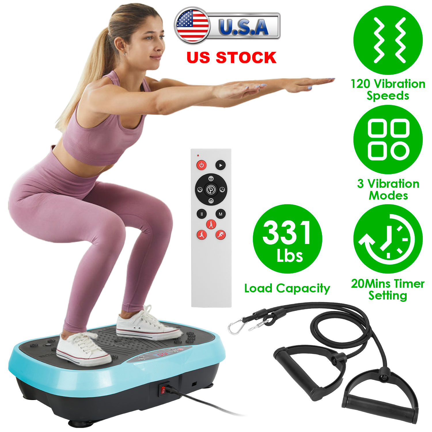 Vibration Exercise Machine With Resistant Bands Remote Control Whole Body Vibration Platform Workout Equipment Home Fitness Training Equipment For Wei thumbnail 3