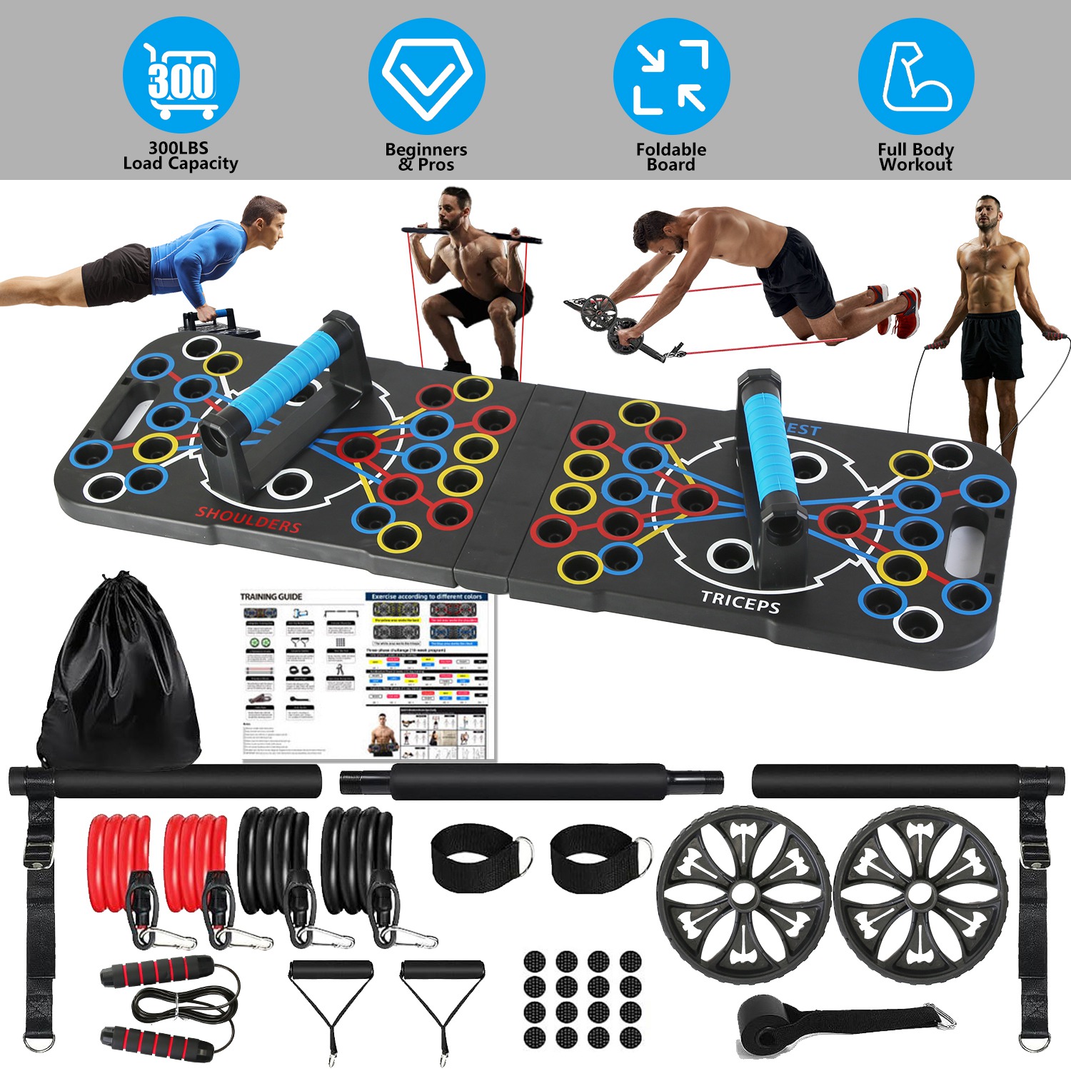 Multifunctional Push Up Board Home Strength Training Equipment With 15 Fitness Accessories Pilates Bar Resistance Band Roller Wheel Full Body Workout thumbnail 3