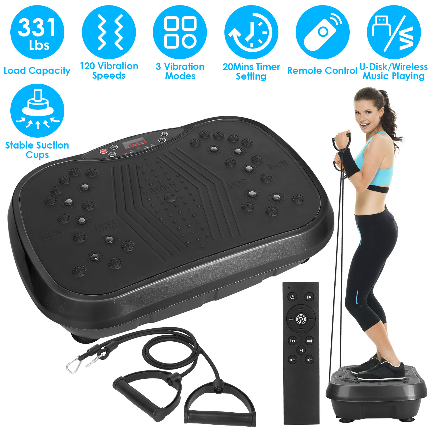 Vibration Exercise Machine Vibrating Plate Platform Whole Body Fitness Vibration Workout Equipment with 120 Speeds 1-20Mins Timer Resistant Bands Remo thumbnail 3