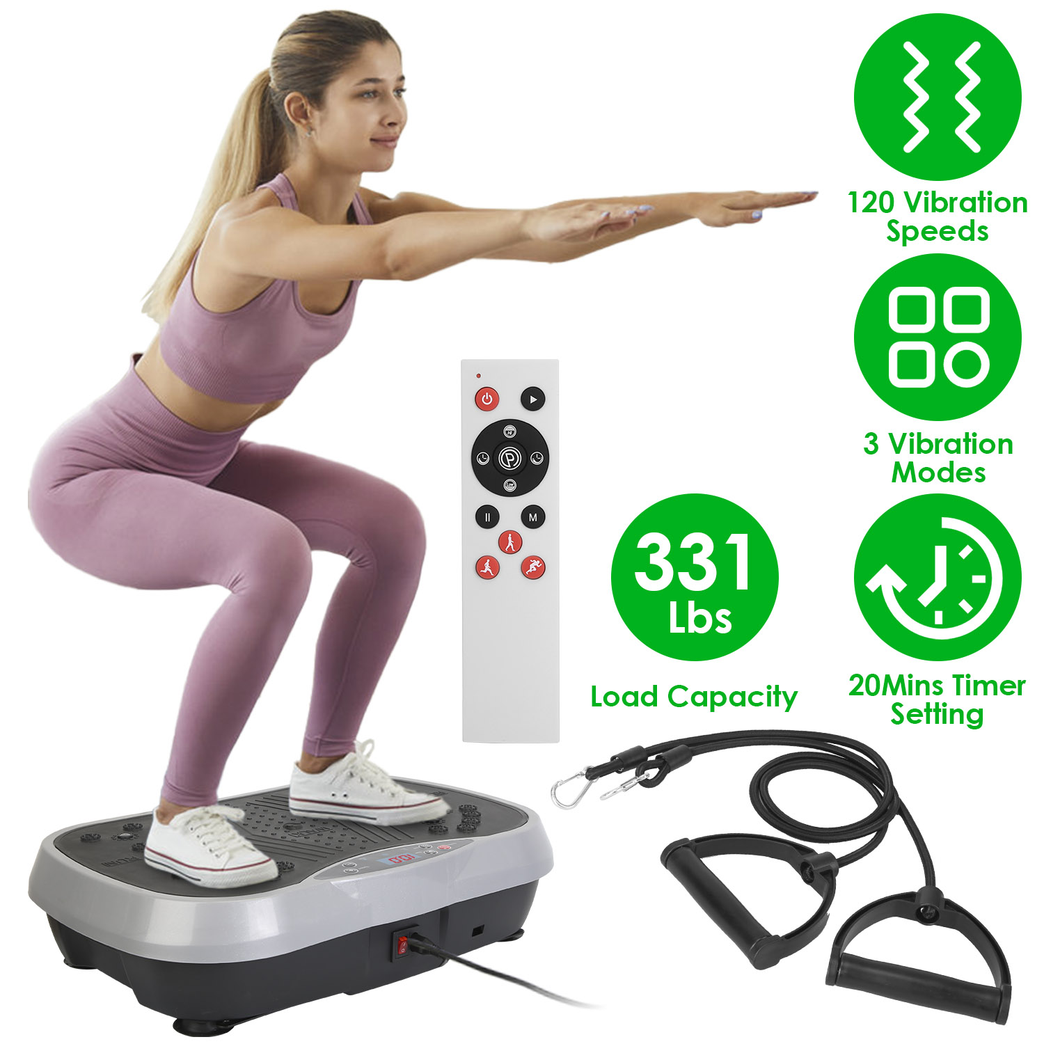 Vibration Exercise Machine With Resistant Bands Remote Control Whole Body Vibration Platform Workout Equipment Home Fitness Training Equipment For Wei thumbnail 3