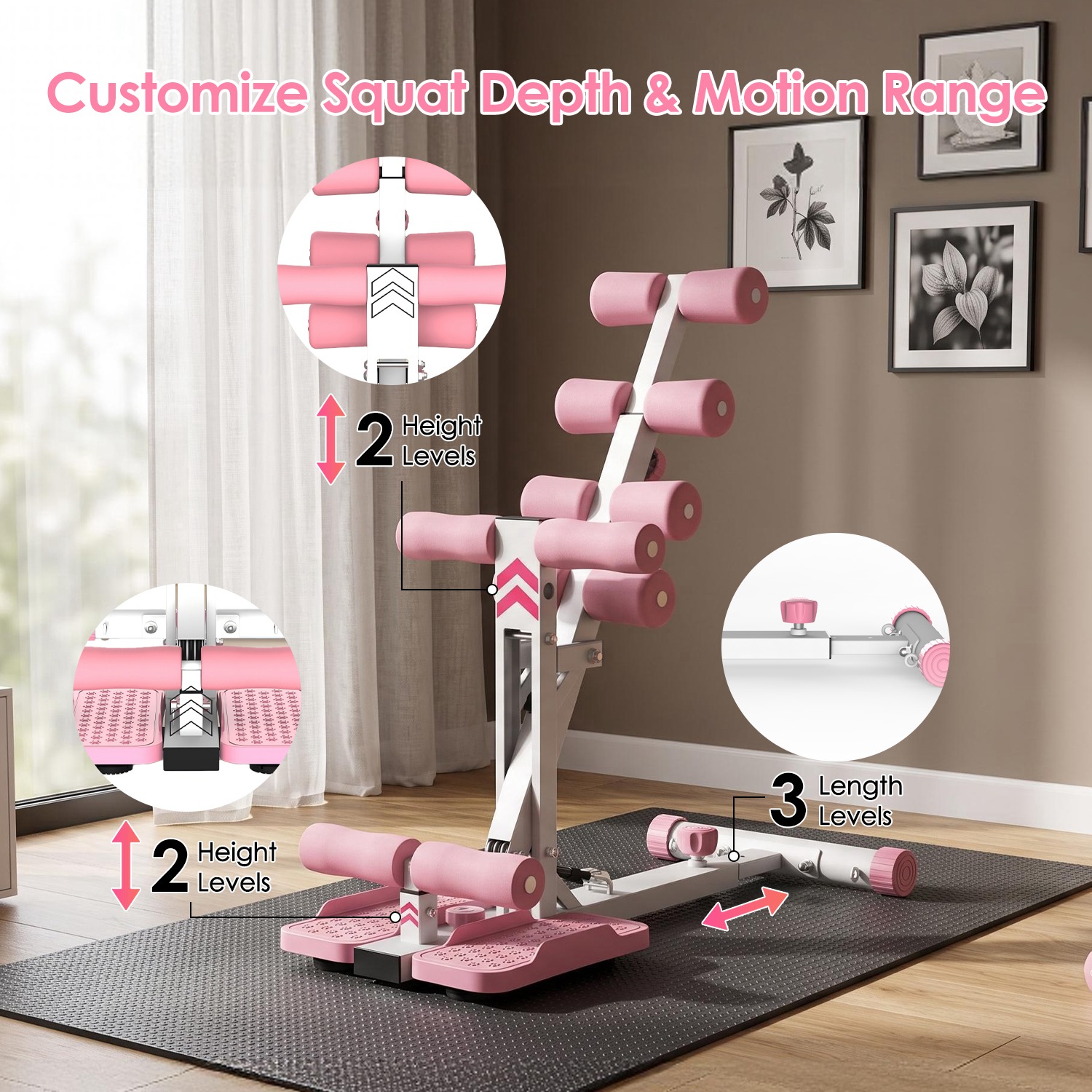 Multifunctional Deep Squat Machine for Home Gym, Adjustable Glutes Leg Core Trainer with Resistance Bands for Full Body Workout thumbnail 3