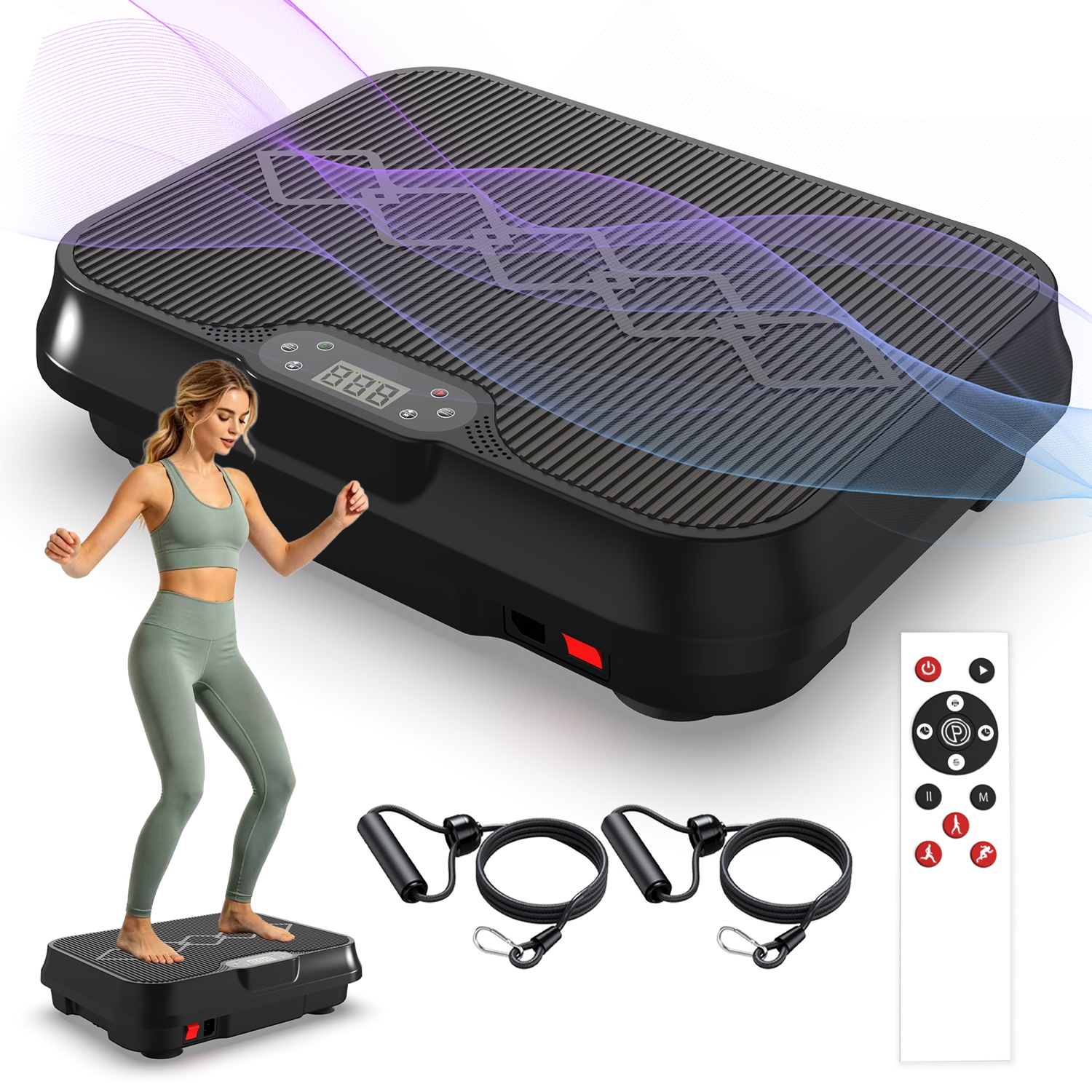 Whole Body Vibration Plate Exercise Machine with Remote Control & Resistance Bands, 1-250 Adjustable Speed Vibration Platform, LCD Display Home Fitnes thumbnail 3