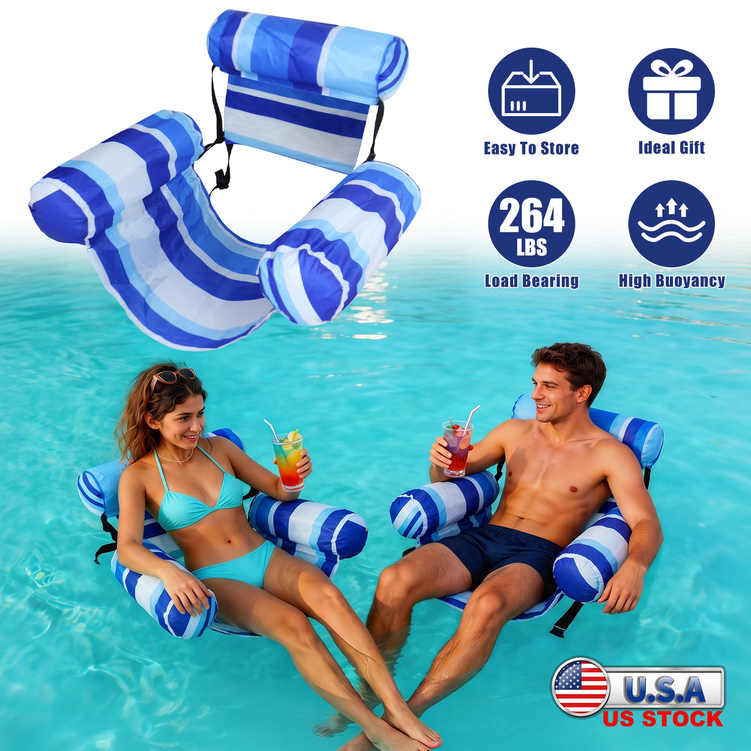 Inflatable Pool Float for Adult Inflatable Hammock Floating Lounge Chair for Party Summer Water Beach Lake Fun thumbnail 3
