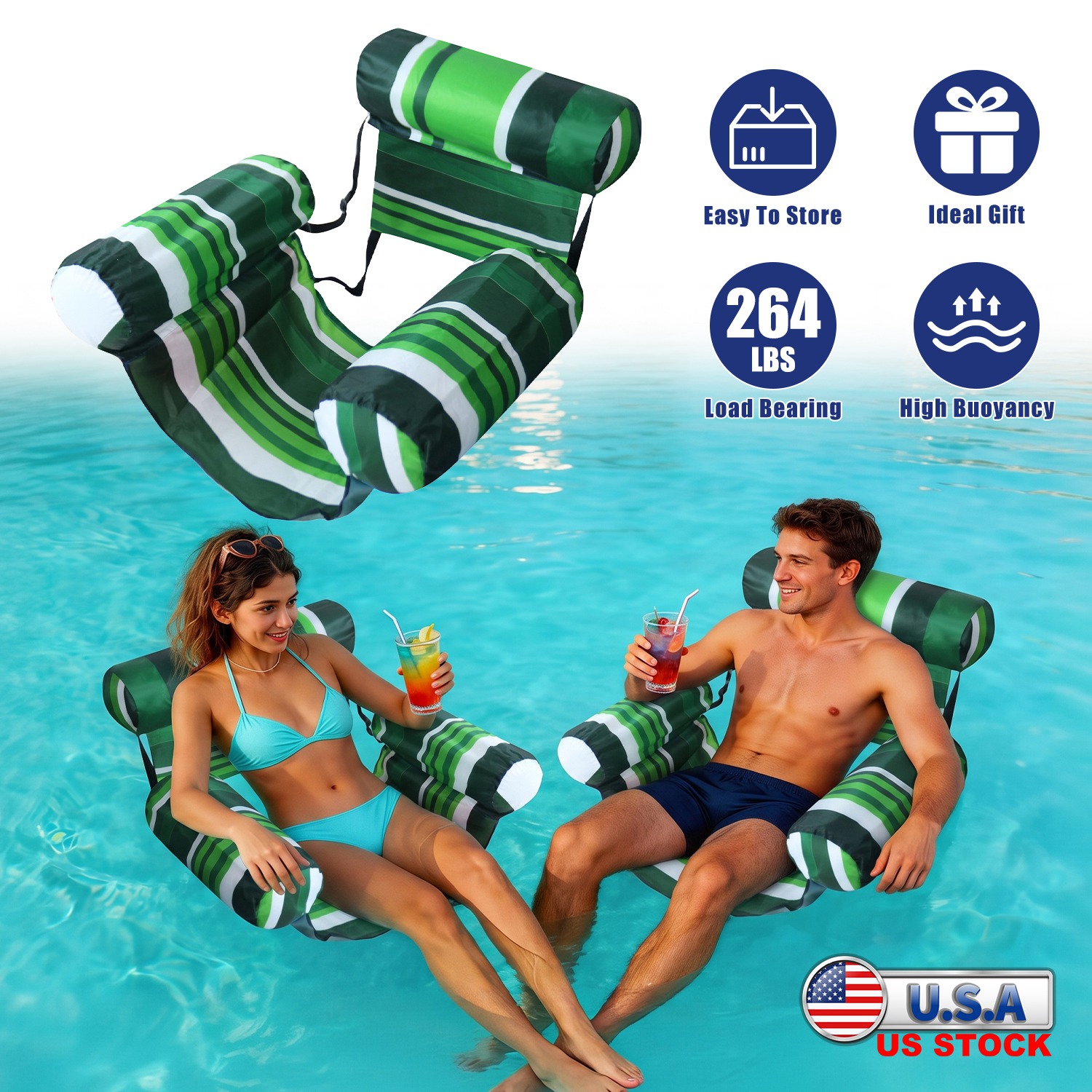 Inflatable Pool Float for Adult Inflatable Hammock Floating Lounge Chair for Party Summer Water Beach Lake Fun thumbnail 3