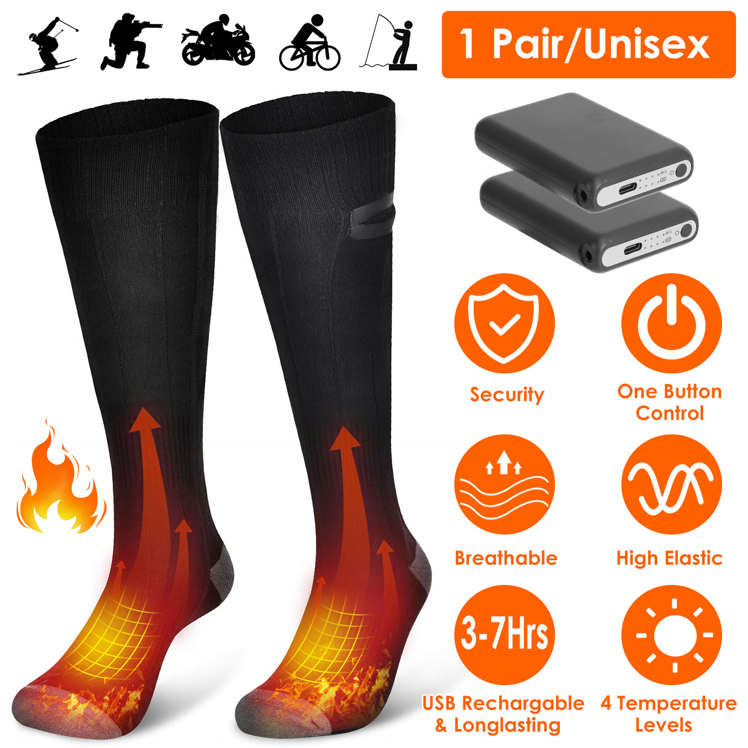 Electric Heated Socks for Men Women Battery Powered Heated Socks Rechargeable Feet Warmer with 4 Temperature Levels Indoor Outdoor Machine Washable thumbnail 3