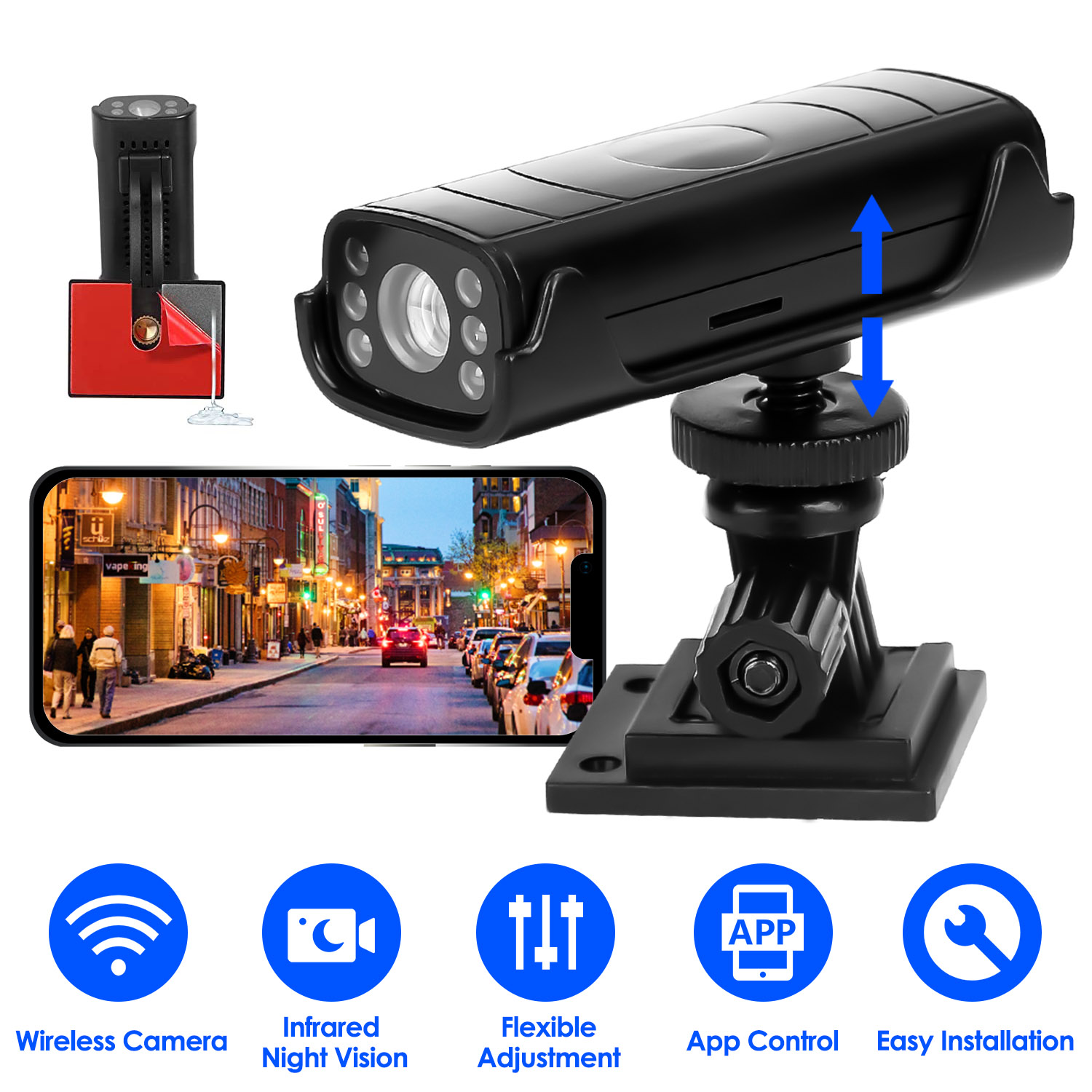 Wireless Camera Reverse Hitch Guide Camera Vehicle Backup Rechargeable Camera with Flexible Adhesive Base Night Vision for Car RVs Trailer Truck thumbnail 3